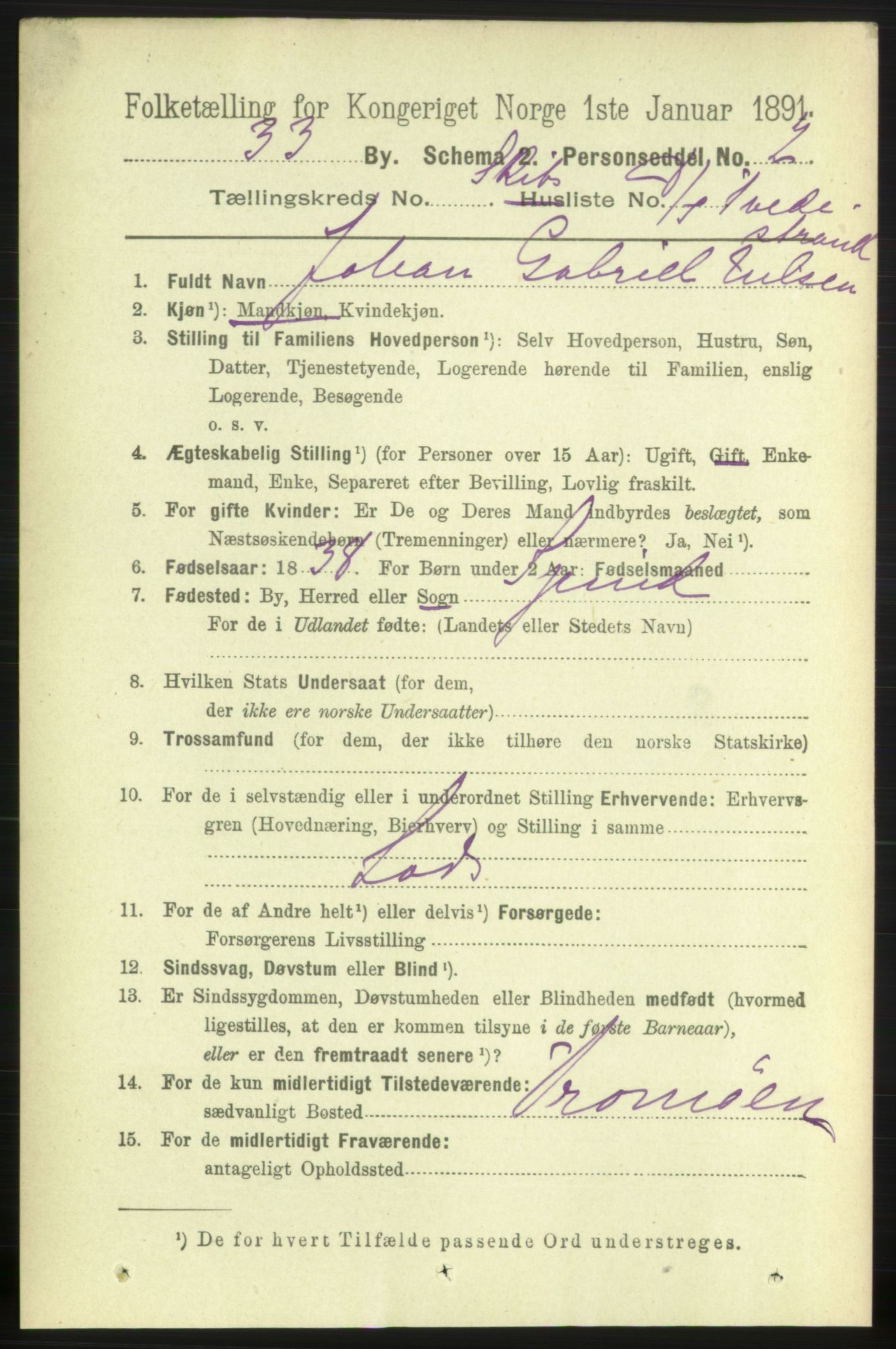 RA, 1891 census for 0903 Arendal, 1891, p. 5774