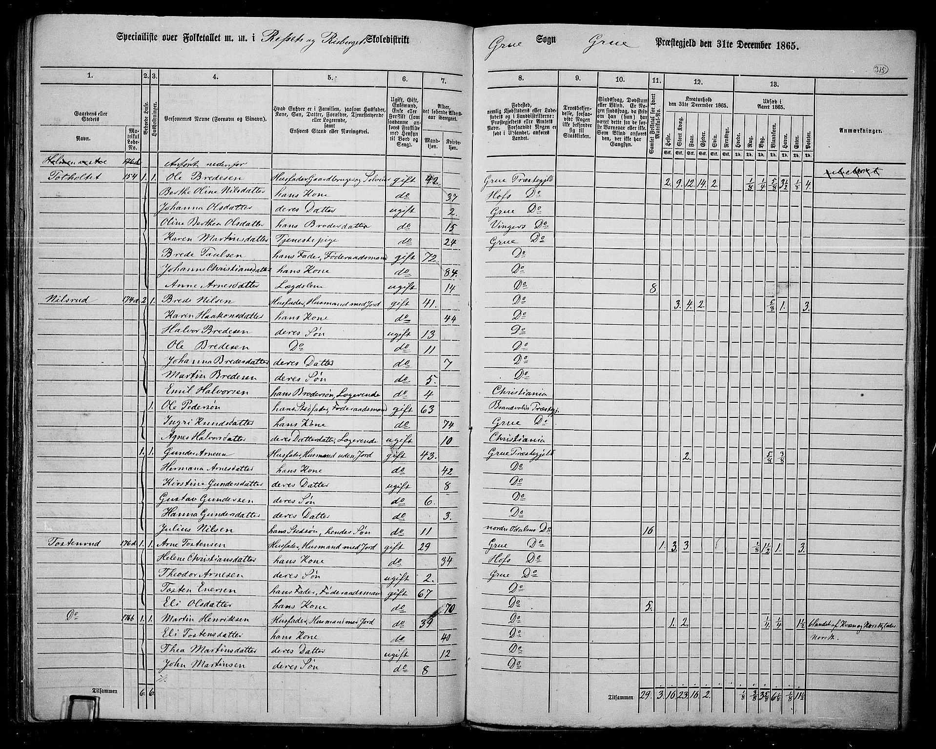 RA, 1865 census for Grue, 1865, p. 278