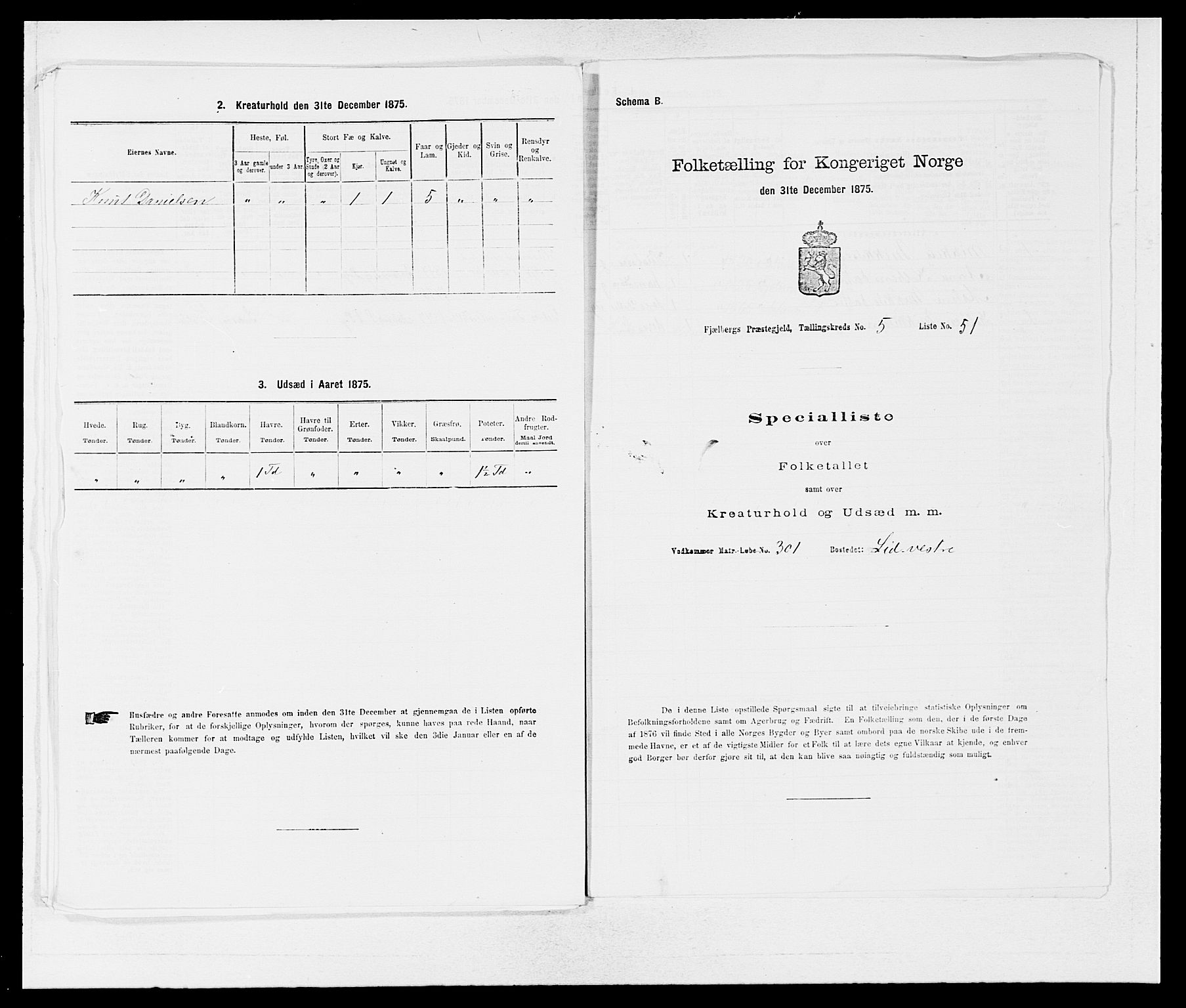 SAB, 1875 census for 1213P Fjelberg, 1875, p. 593