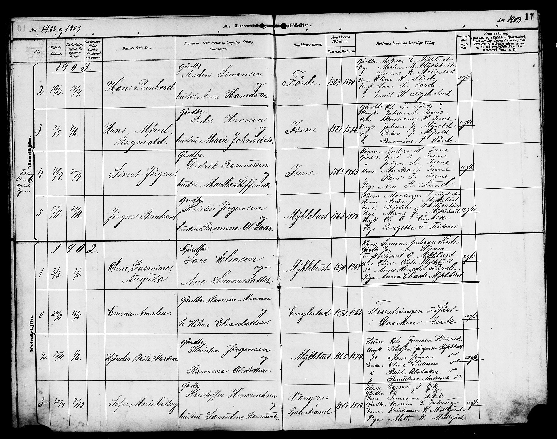 Davik sokneprestembete, AV/SAB-A-79701/H/Hab/Habd/L0002: Parish register (copy) no. D 2, 1890-1919, p. 17