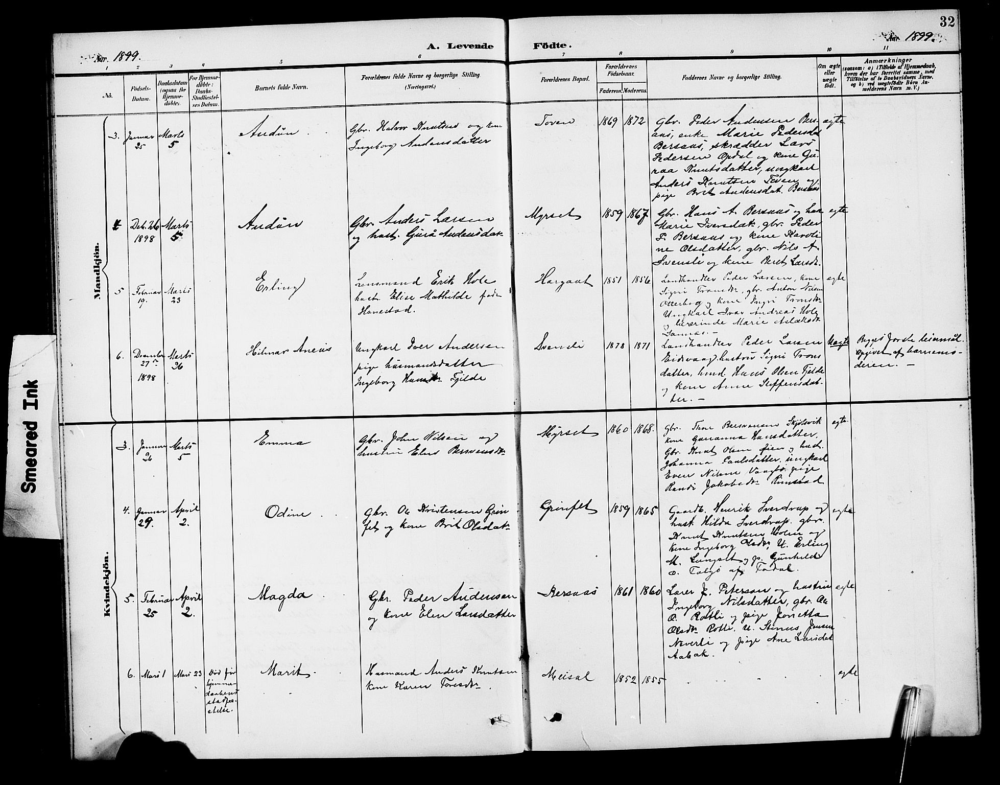 Ministerialprotokoller, klokkerbøker og fødselsregistre - Møre og Romsdal, AV/SAT-A-1454/551/L0632: Parish register (copy) no. 551C04, 1894-1920, p. 32