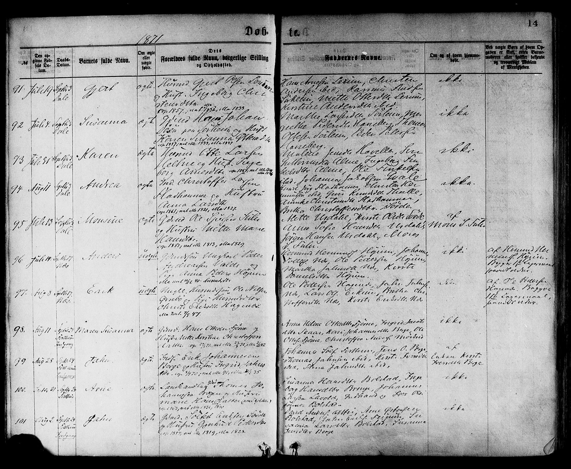 Luster sokneprestembete, AV/SAB-A-81101/H/Haa/Haaa/L0010: Parish register (official) no. A 10, 1871-1886, p. 14