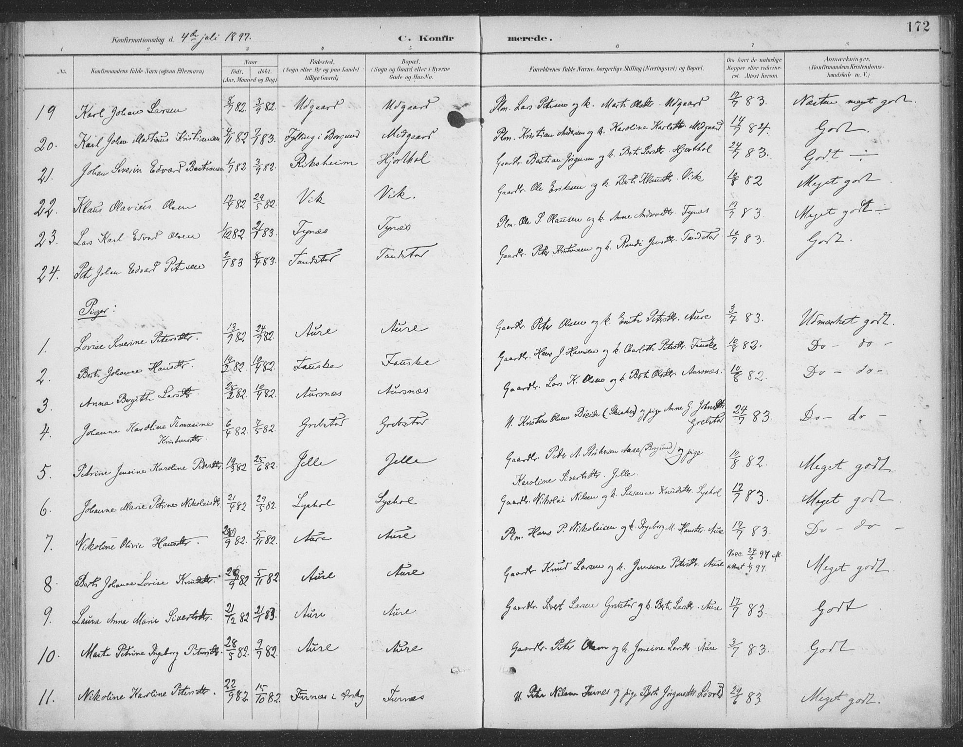 Ministerialprotokoller, klokkerbøker og fødselsregistre - Møre og Romsdal, SAT/A-1454/523/L0335: Parish register (official) no. 523A02, 1891-1911, p. 172