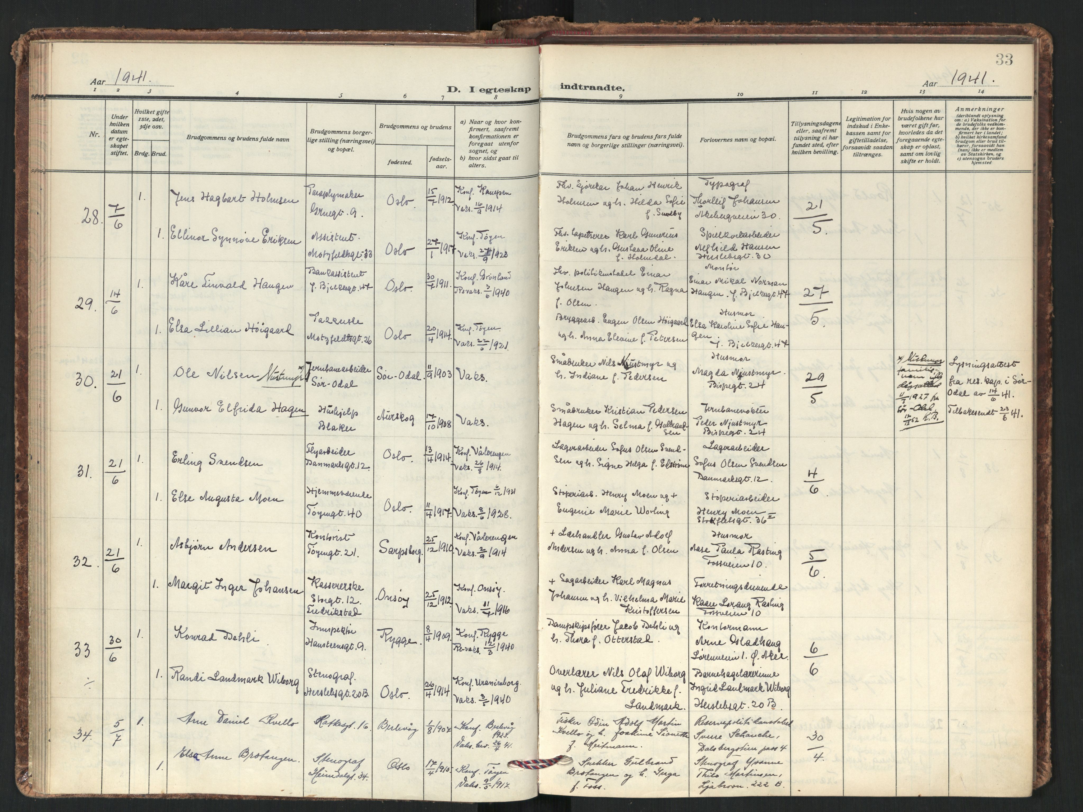 Tøyen prestekontor Kirkebøker, AV/SAO-A-10167a/F/Fa/L0008: Parish register (official) no. I 8, 1939-1969, p. 33