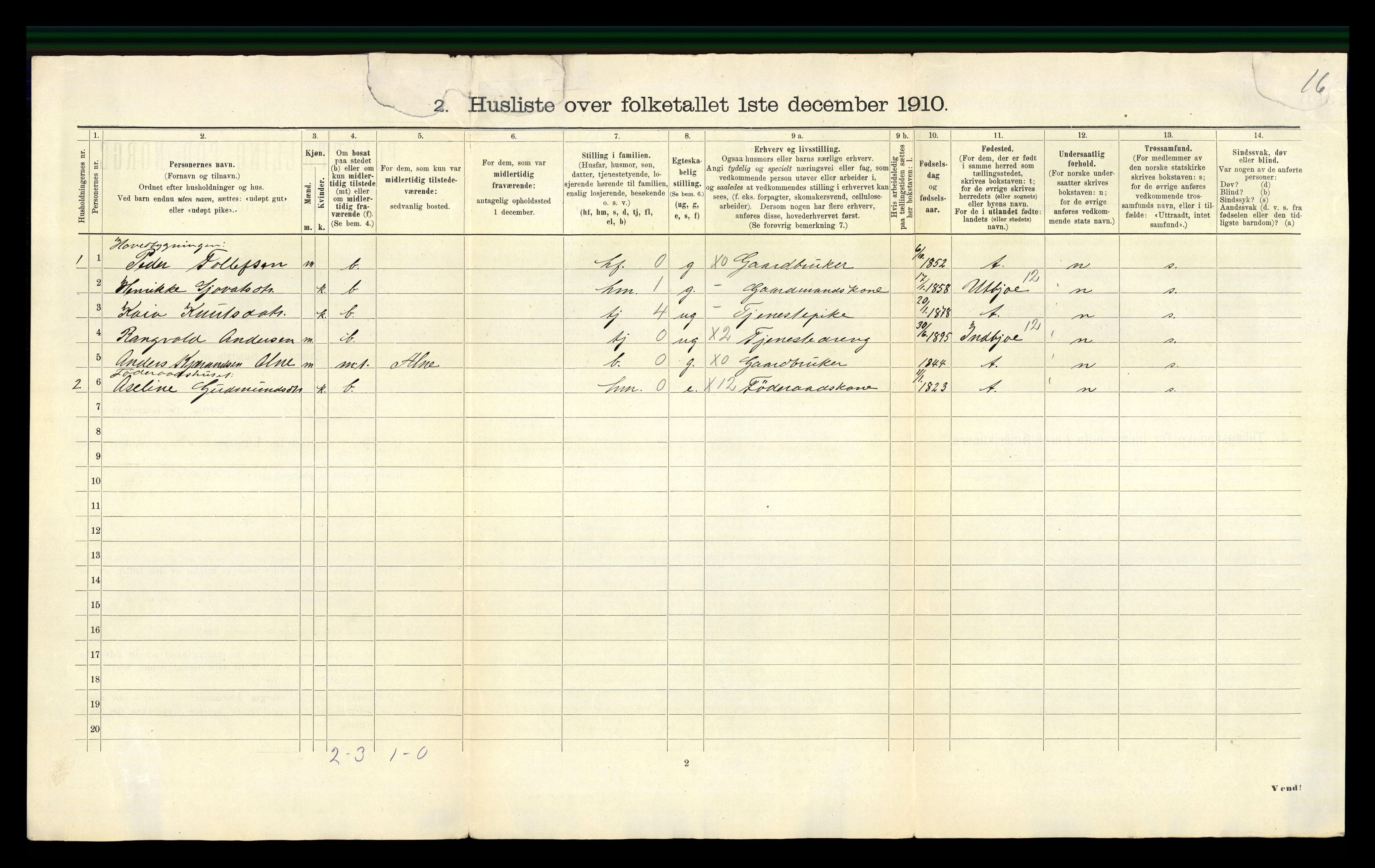 RA, 1910 census for Vikebygd, 1910, p. 30