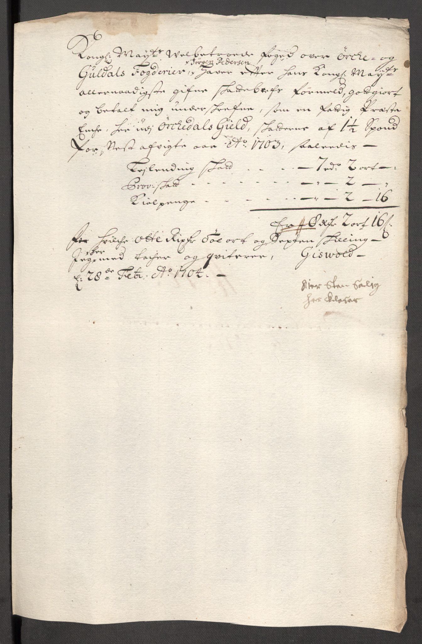 Rentekammeret inntil 1814, Reviderte regnskaper, Fogderegnskap, RA/EA-4092/R60/L3953: Fogderegnskap Orkdal og Gauldal, 1703, p. 177