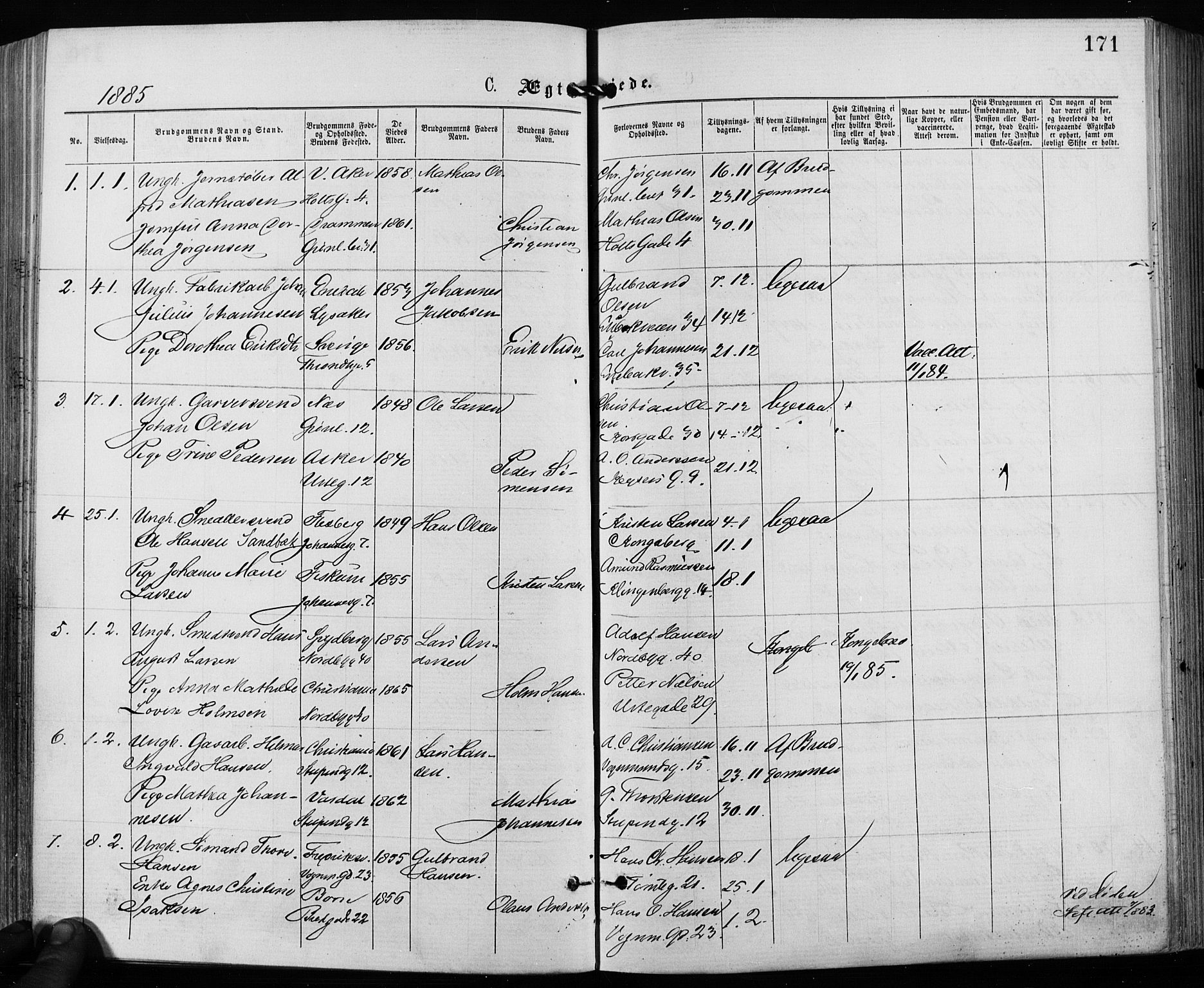 Grønland prestekontor Kirkebøker, AV/SAO-A-10848/F/Fa/L0006: Parish register (official) no. 6, 1877-1886, p. 171