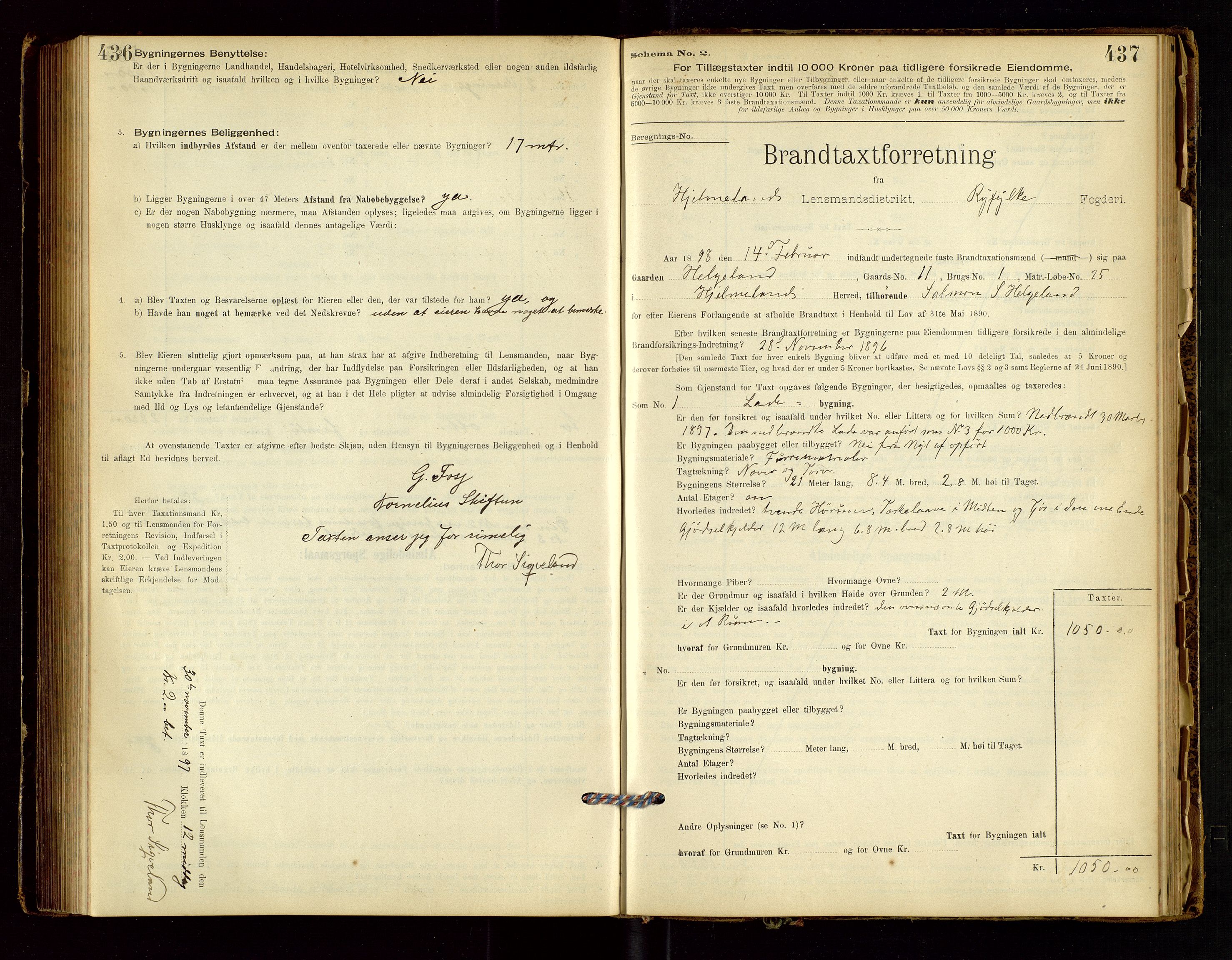 Hjelmeland lensmannskontor, AV/SAST-A-100439/Gob/L0001: "Brandtaxationsprotokol", 1895-1932, p. 436-437