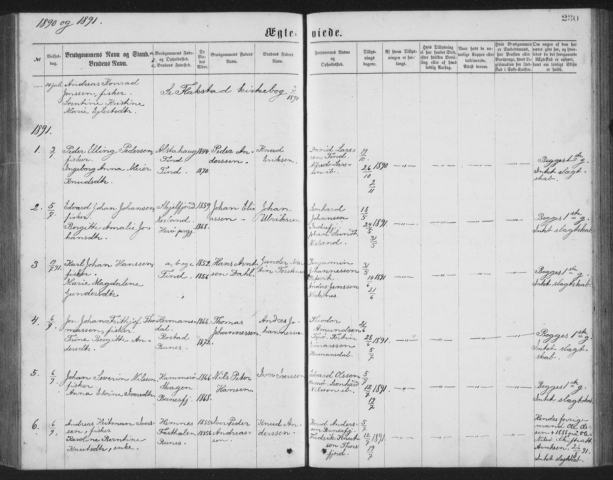 Ministerialprotokoller, klokkerbøker og fødselsregistre - Nordland, SAT/A-1459/886/L1225: Parish register (copy) no. 886C02, 1874-1896, p. 230