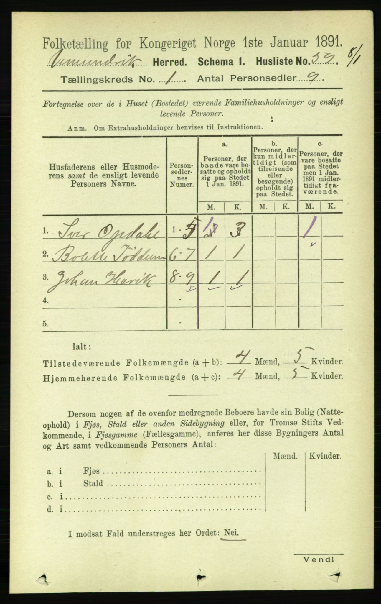 RA, 1891 census for 1745 Vemundvik, 1891, p. 71