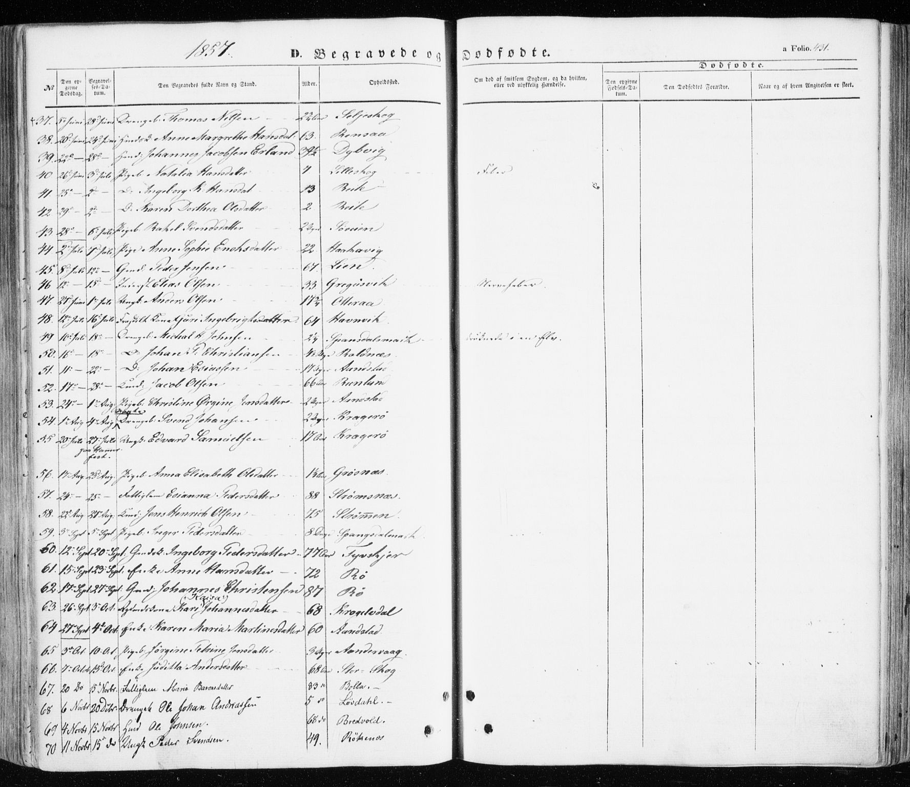 Ibestad sokneprestembete, AV/SATØ-S-0077/H/Ha/Haa/L0008kirke: Parish register (official) no. 8, 1850-1859, p. 431