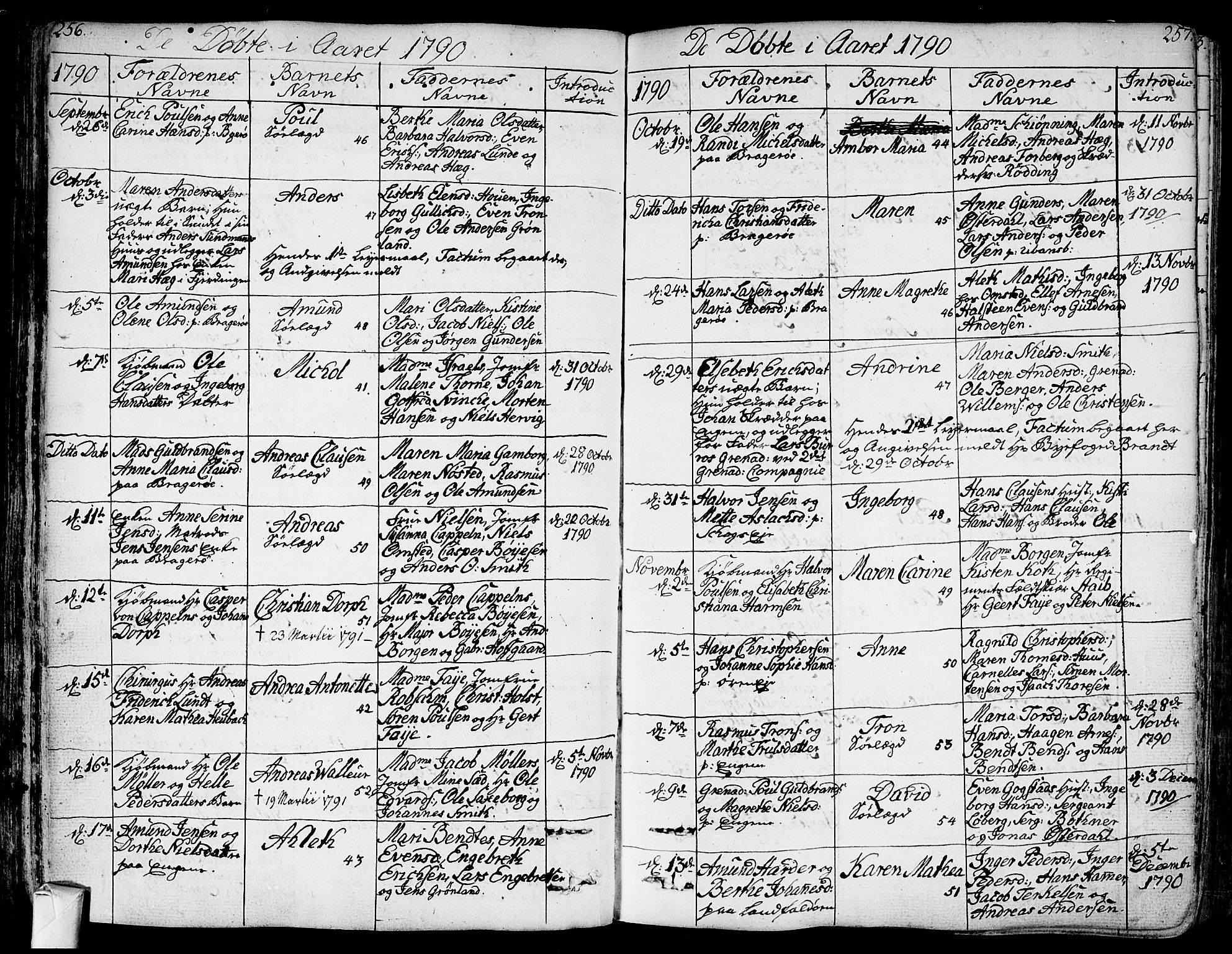 Bragernes kirkebøker, AV/SAKO-A-6/F/Fa/L0006a: Parish register (official) no. I 6, 1782-1814, p. 256-257