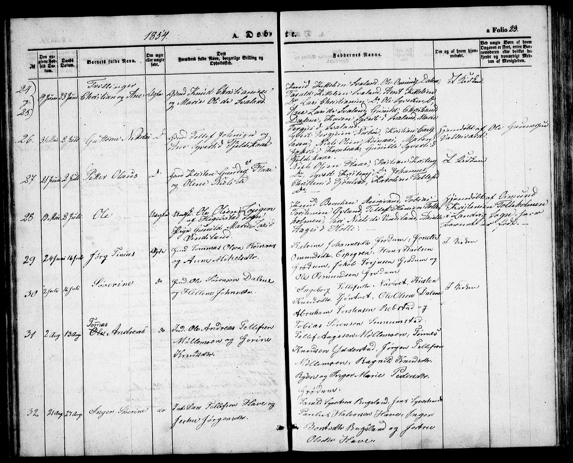 Birkenes sokneprestkontor, SAK/1111-0004/F/Fb/L0002: Parish register (copy) no. B 2, 1849-1876, p. 23