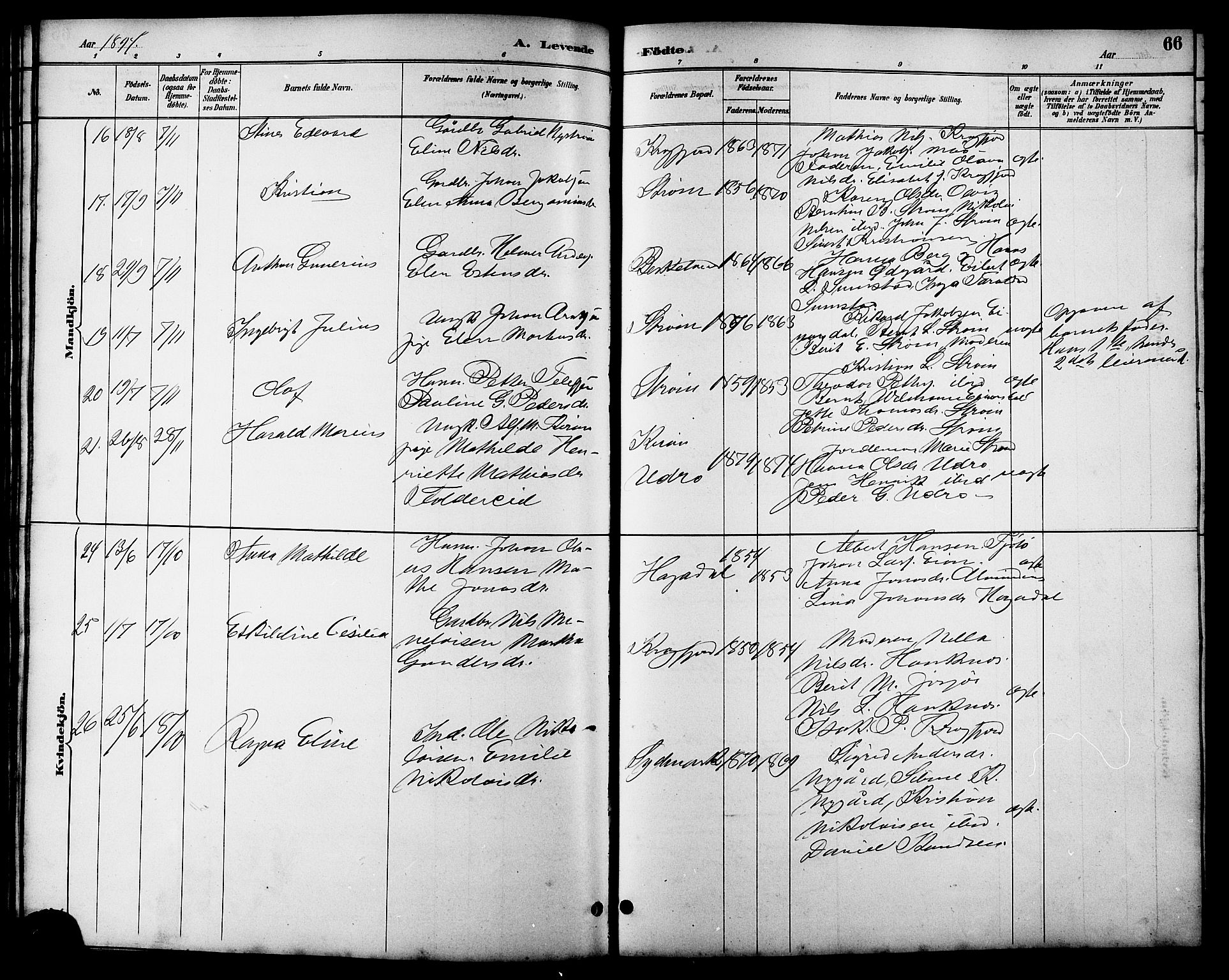 Ministerialprotokoller, klokkerbøker og fødselsregistre - Sør-Trøndelag, SAT/A-1456/657/L0716: Parish register (copy) no. 657C03, 1889-1904, p. 66