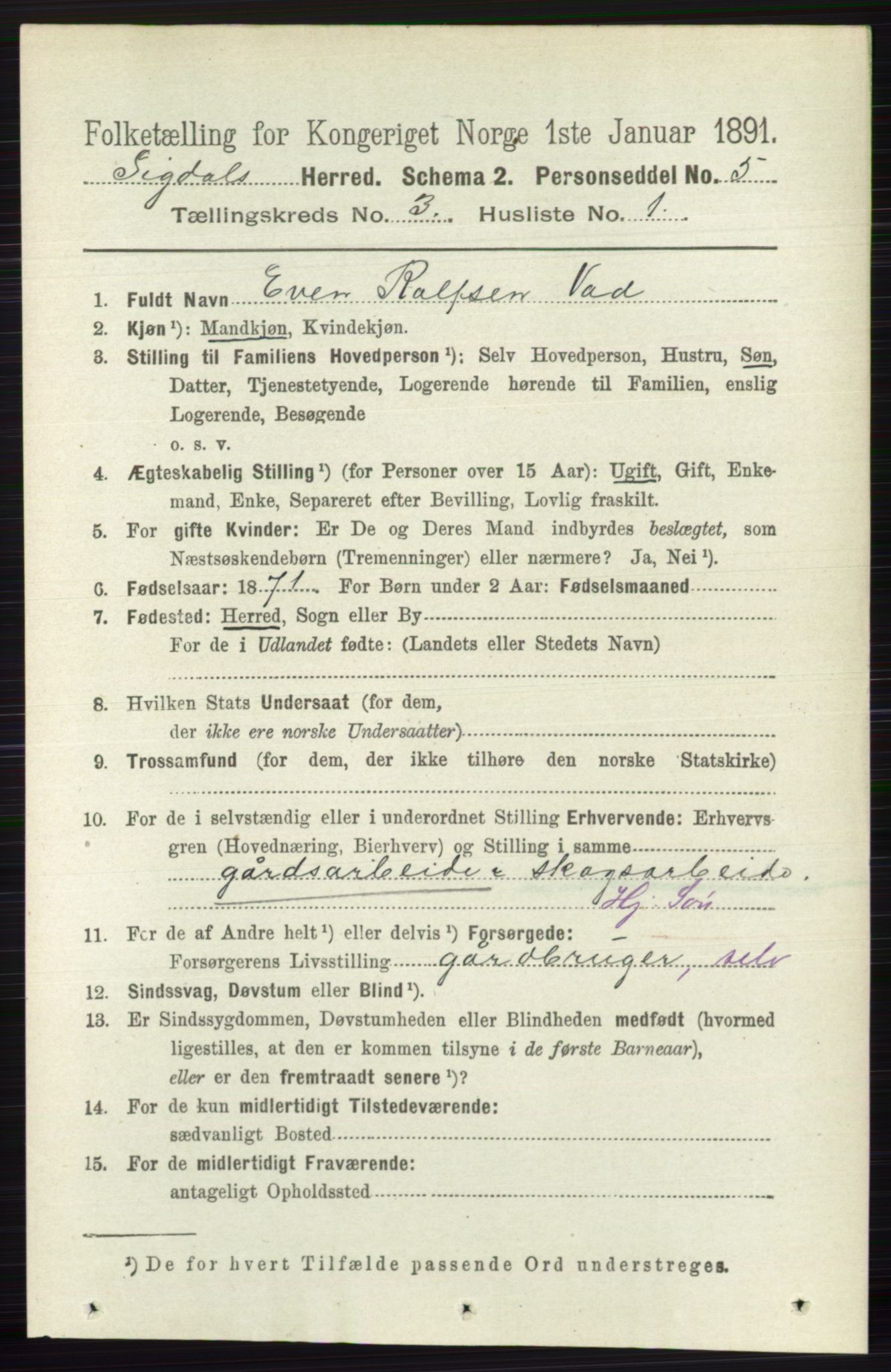 RA, 1891 census for 0621 Sigdal, 1891, p. 1342