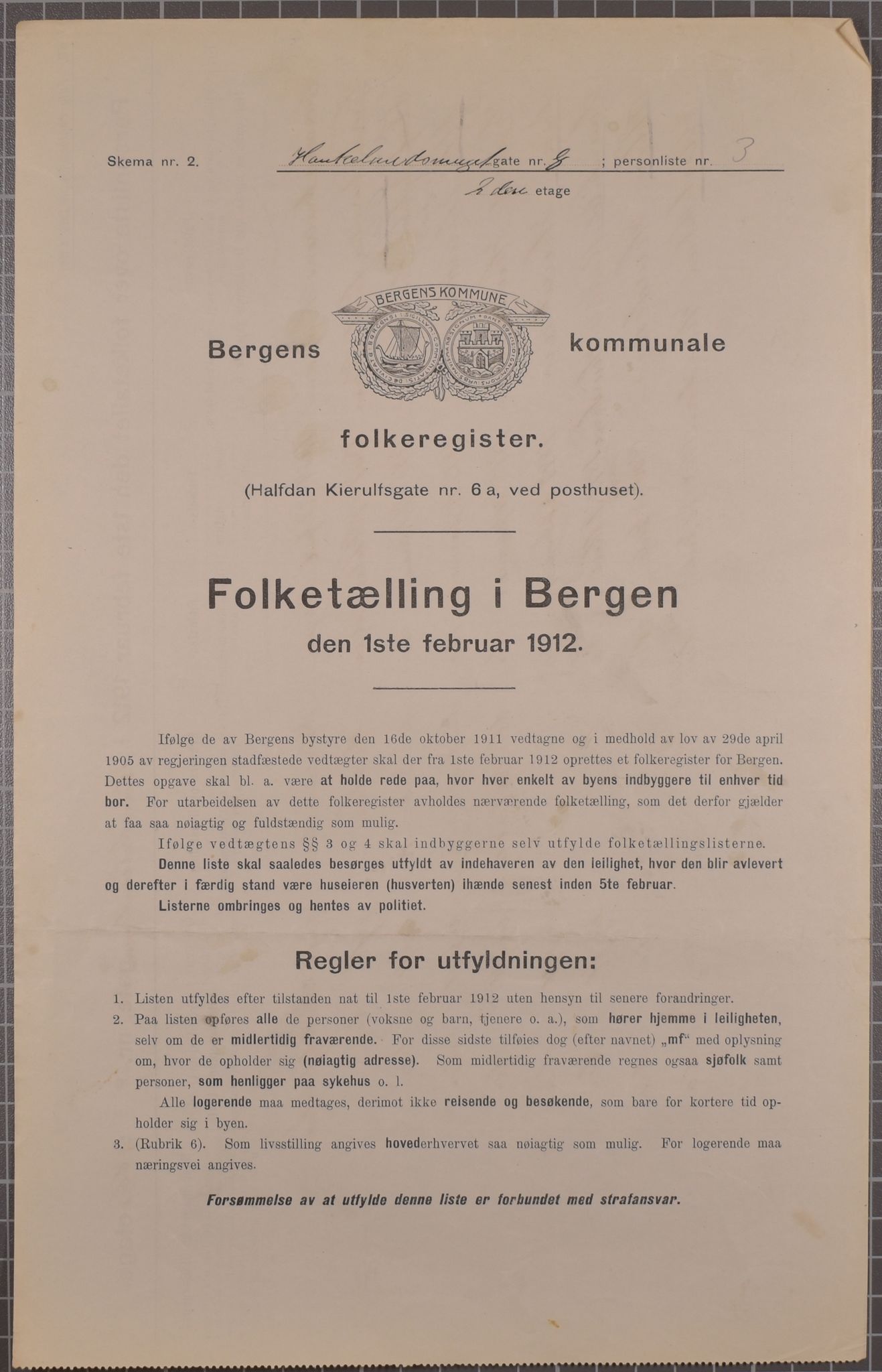 SAB, Municipal Census 1912 for Bergen, 1912, p. 1849