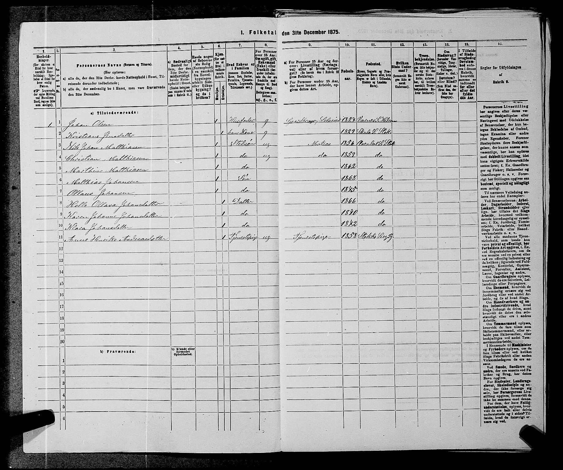 SAKO, 1875 census for 0720P Stokke, 1875, p. 1396