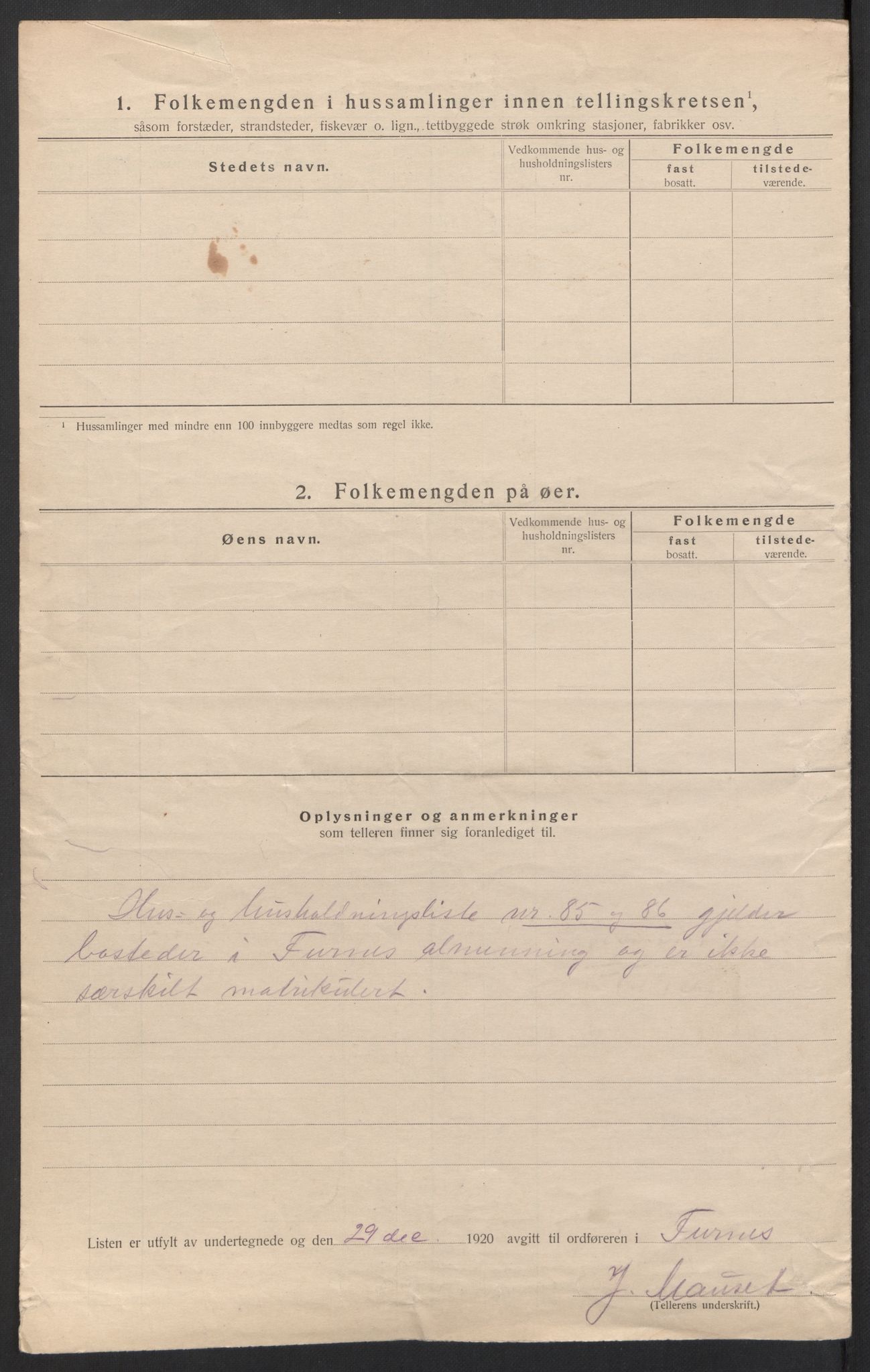 SAH, 1920 census for Furnes, 1920, p. 34