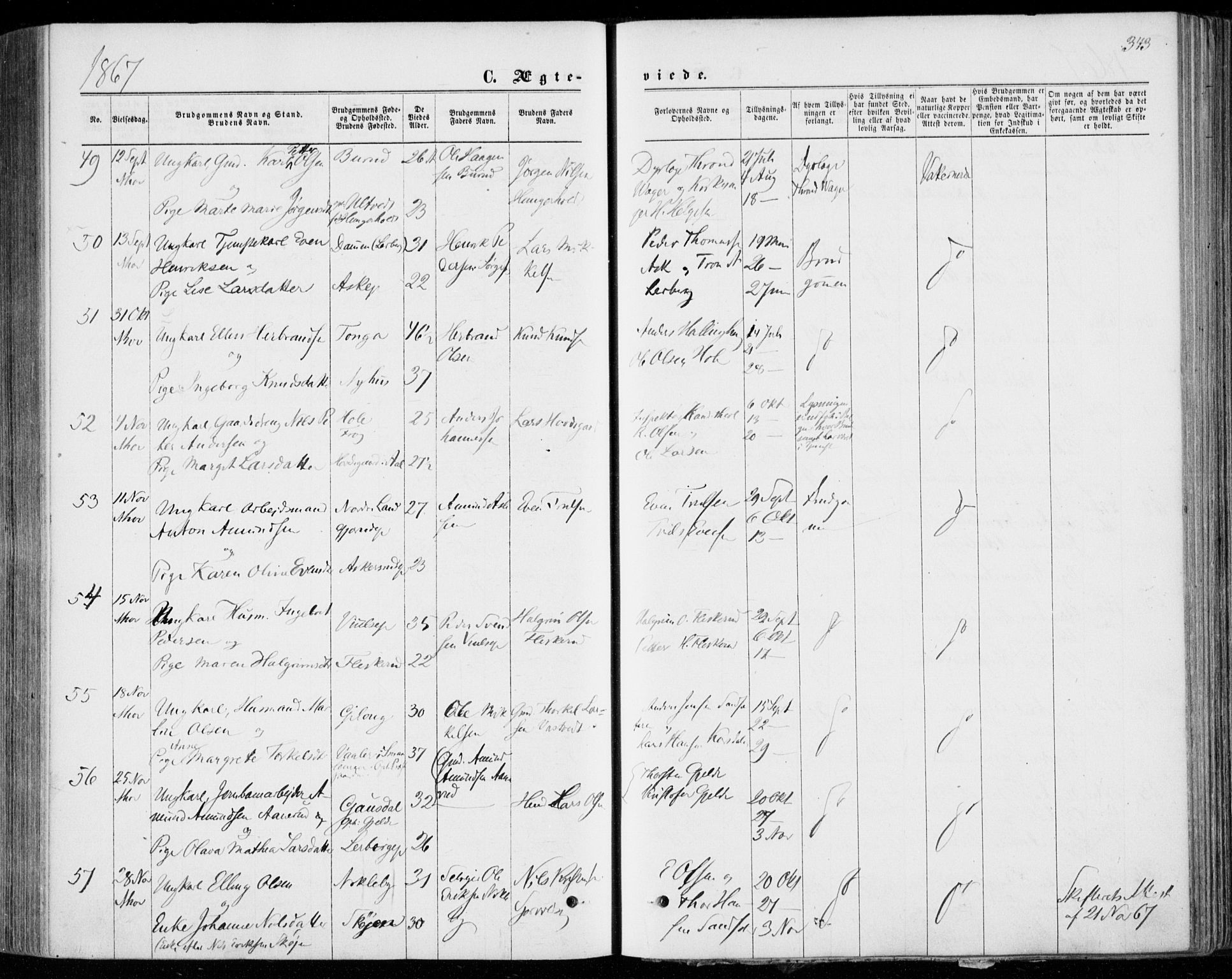 Norderhov kirkebøker, AV/SAKO-A-237/F/Fa/L0013: Parish register (official) no. 13, 1866-1874, p. 343