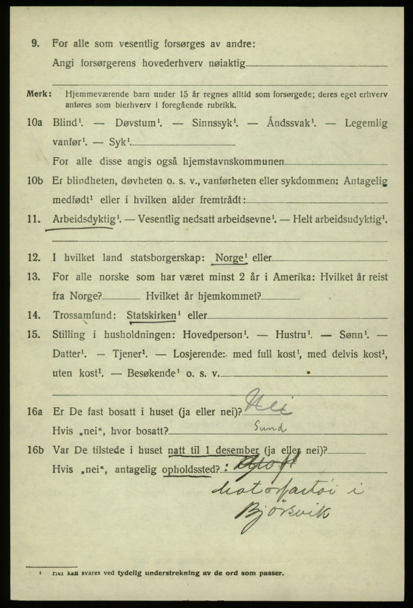 SAB, 1920 census for Hosanger, 1920, p. 5822