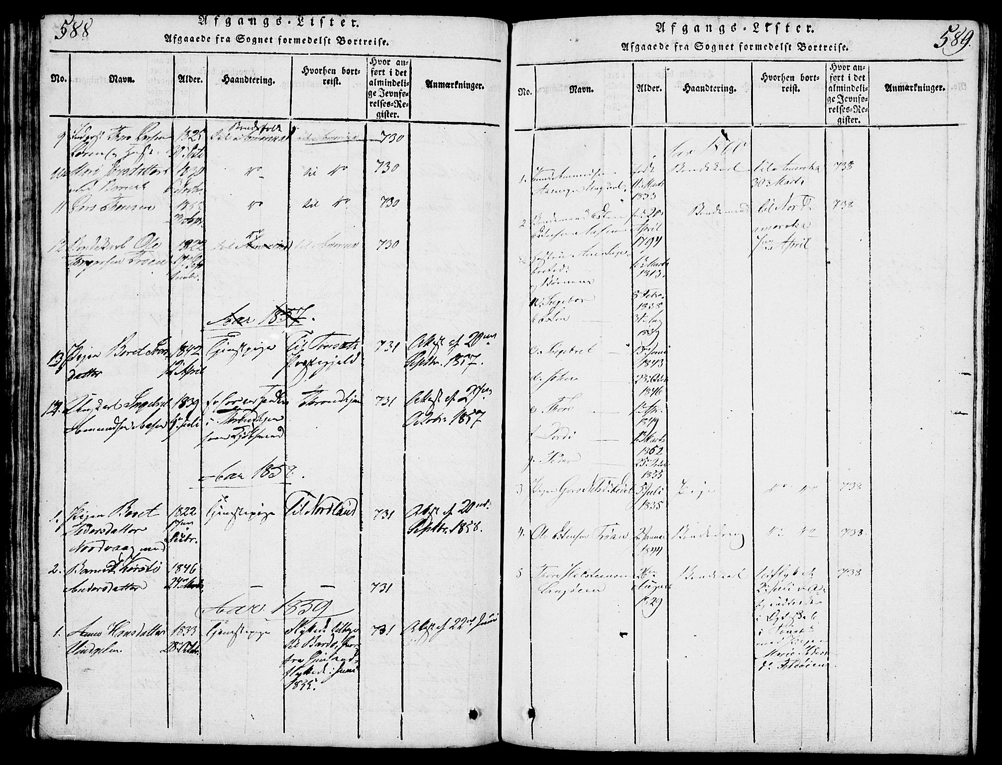 Tolga prestekontor, SAH/PREST-062/L/L0003: Parish register (copy) no. 3, 1815-1862, p. 588-589