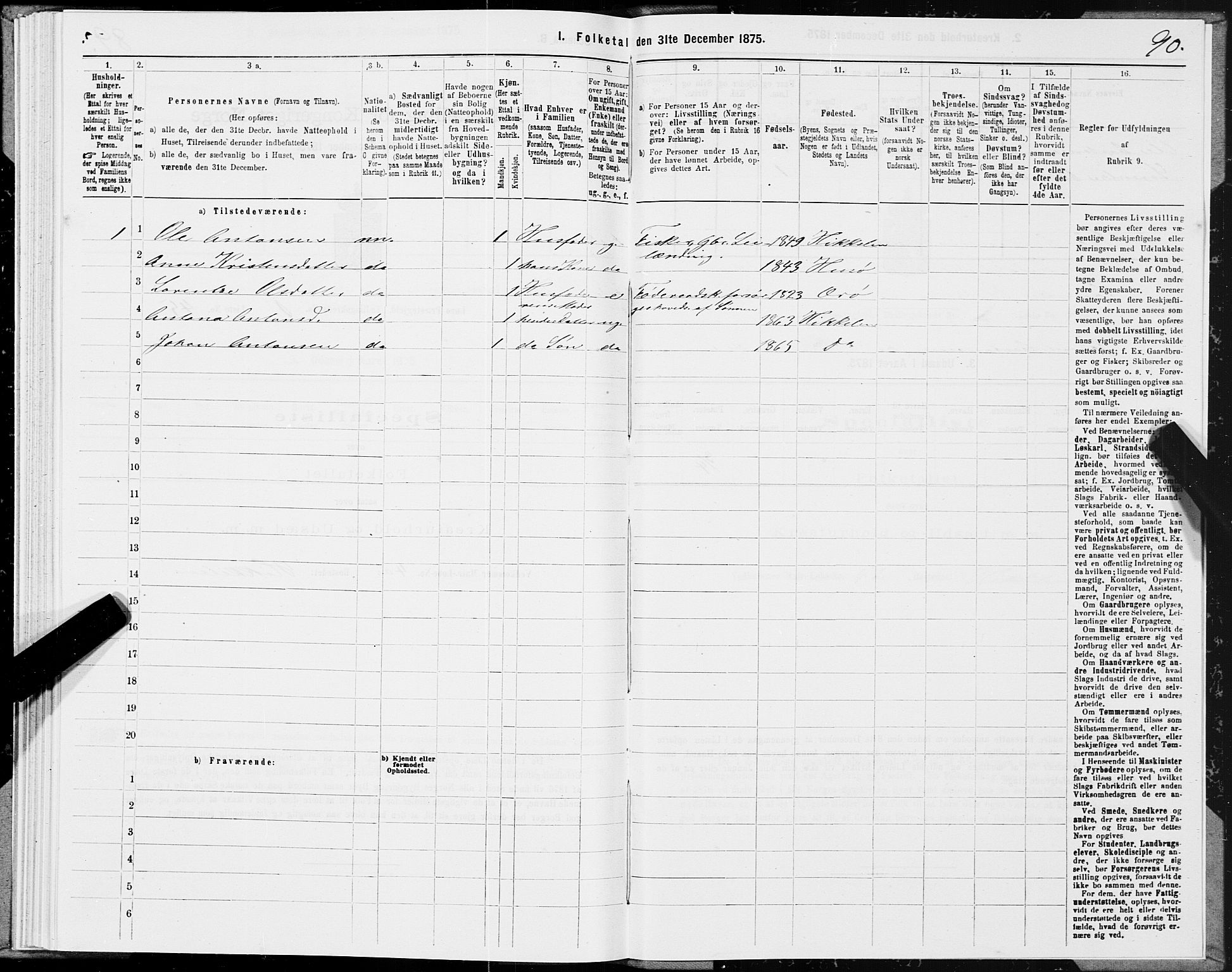 SAT, 1875 census for 1834P Lurøy, 1875, p. 1090