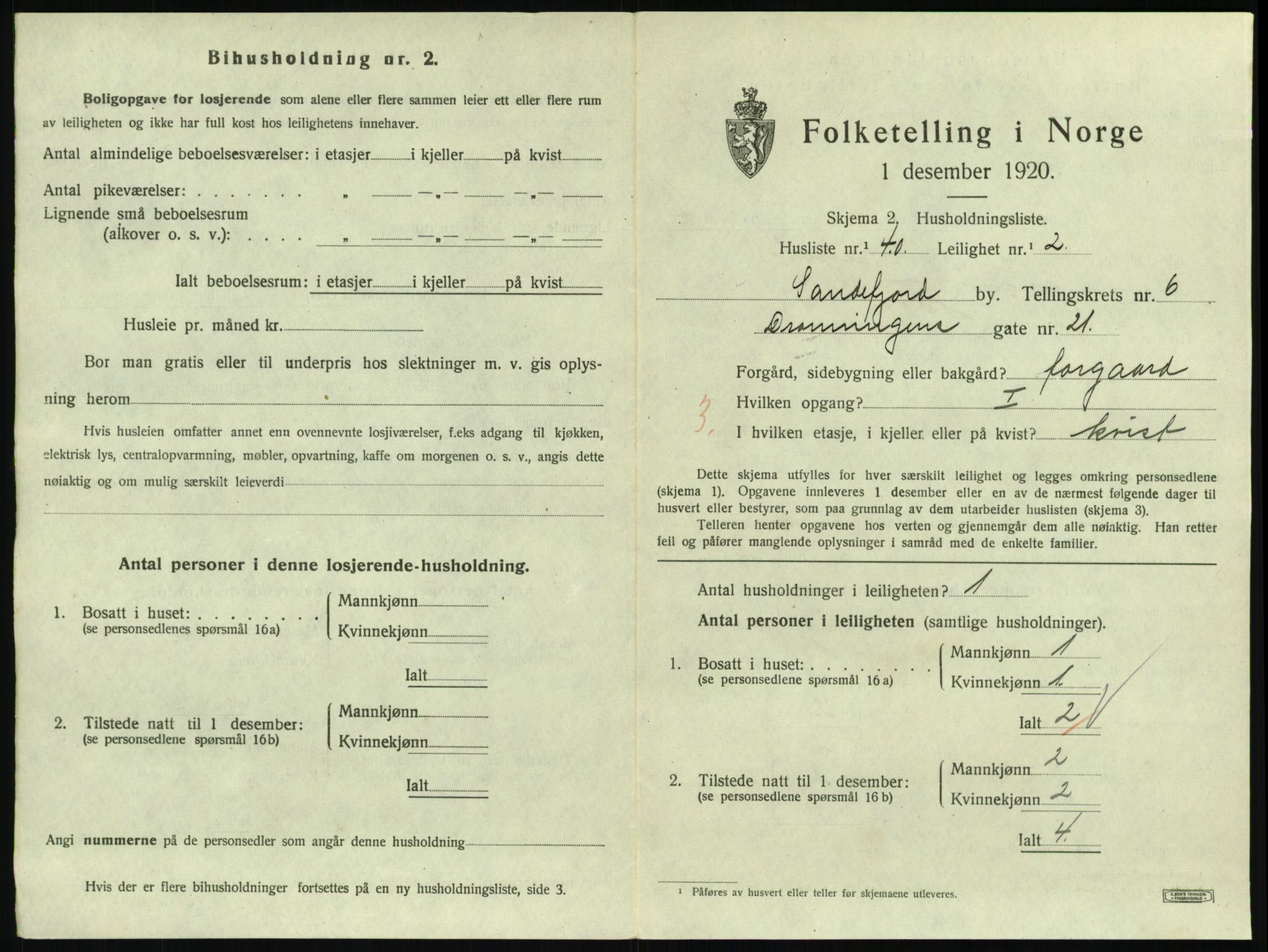 SAKO, 1920 census for Sandefjord, 1920, p. 2866