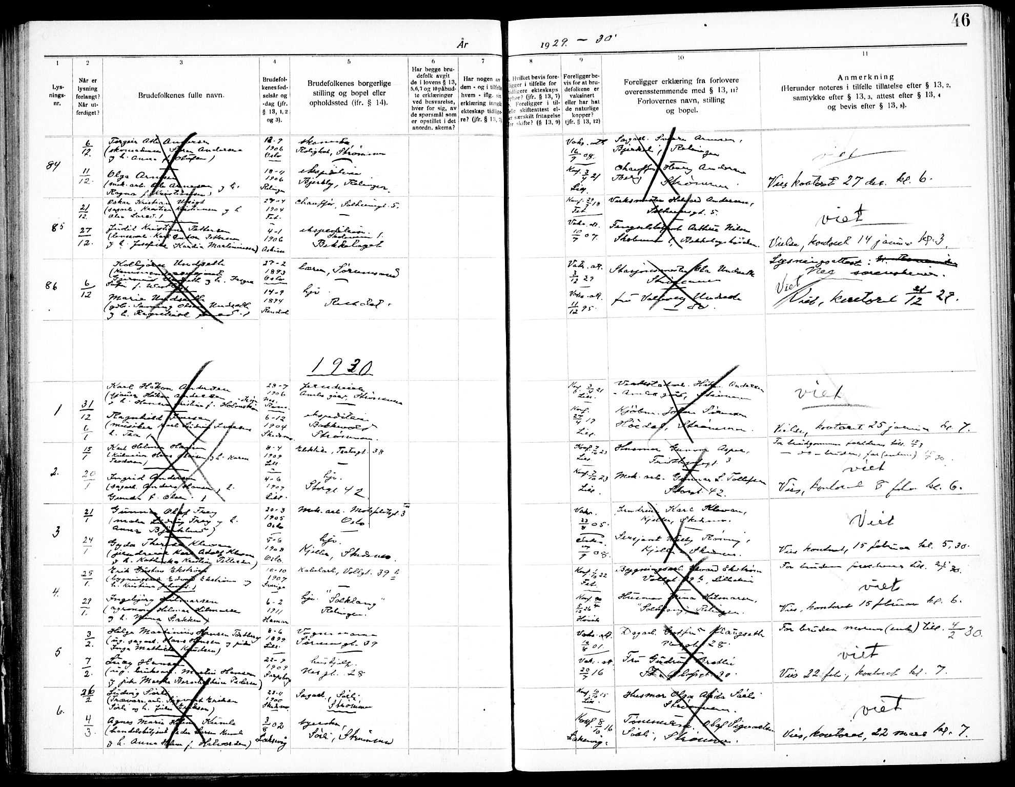 Skedsmo prestekontor Kirkebøker, SAO/A-10033a/H/Hc/L0001: Banns register no. III 1, 1919-1938, p. 46