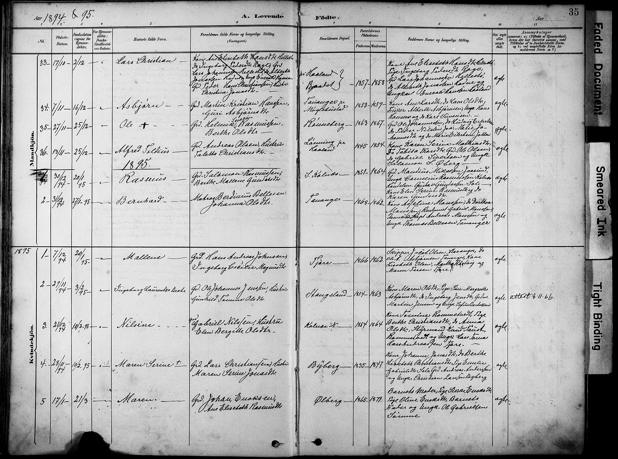 Håland sokneprestkontor, AV/SAST-A-101802/001/30BA/L0012: Parish register (official) no. A 11, 1889-1900, p. 35