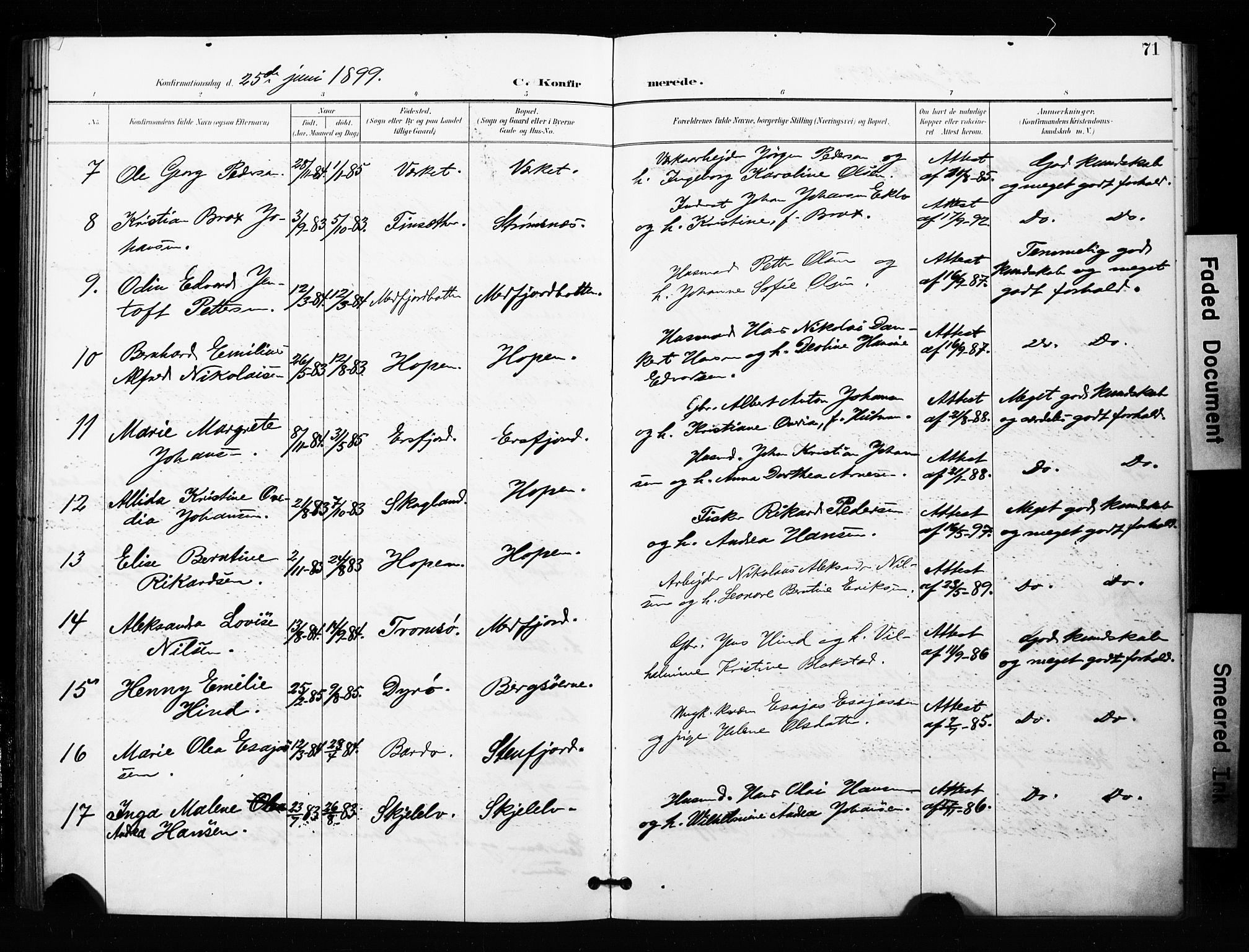 Berg sokneprestkontor, AV/SATØ-S-1318/G/Ga/Gaa/L0005kirke: Parish register (official) no. 5, 1894-1905, p. 71