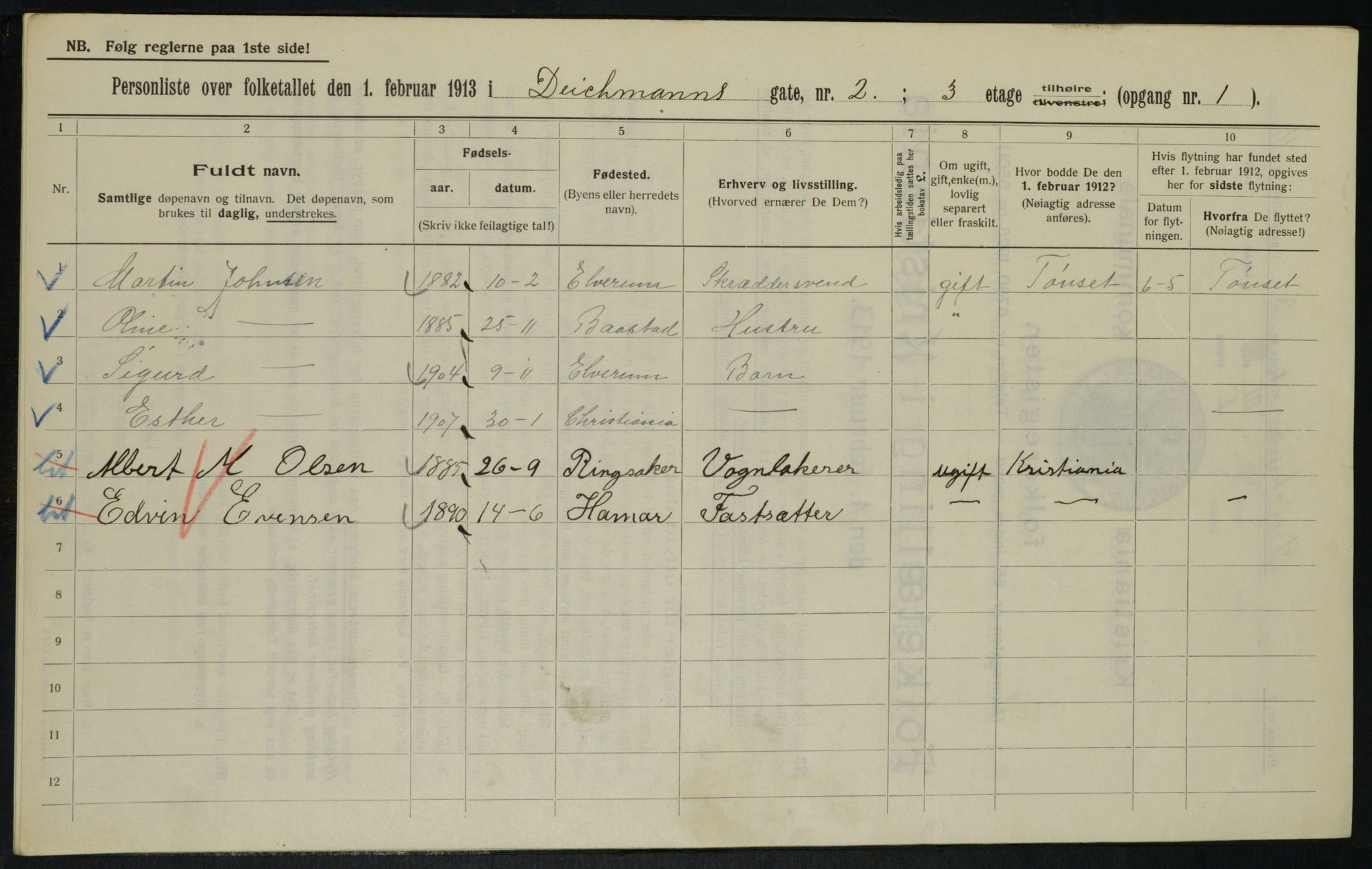 OBA, Municipal Census 1913 for Kristiania, 1913, p. 15442