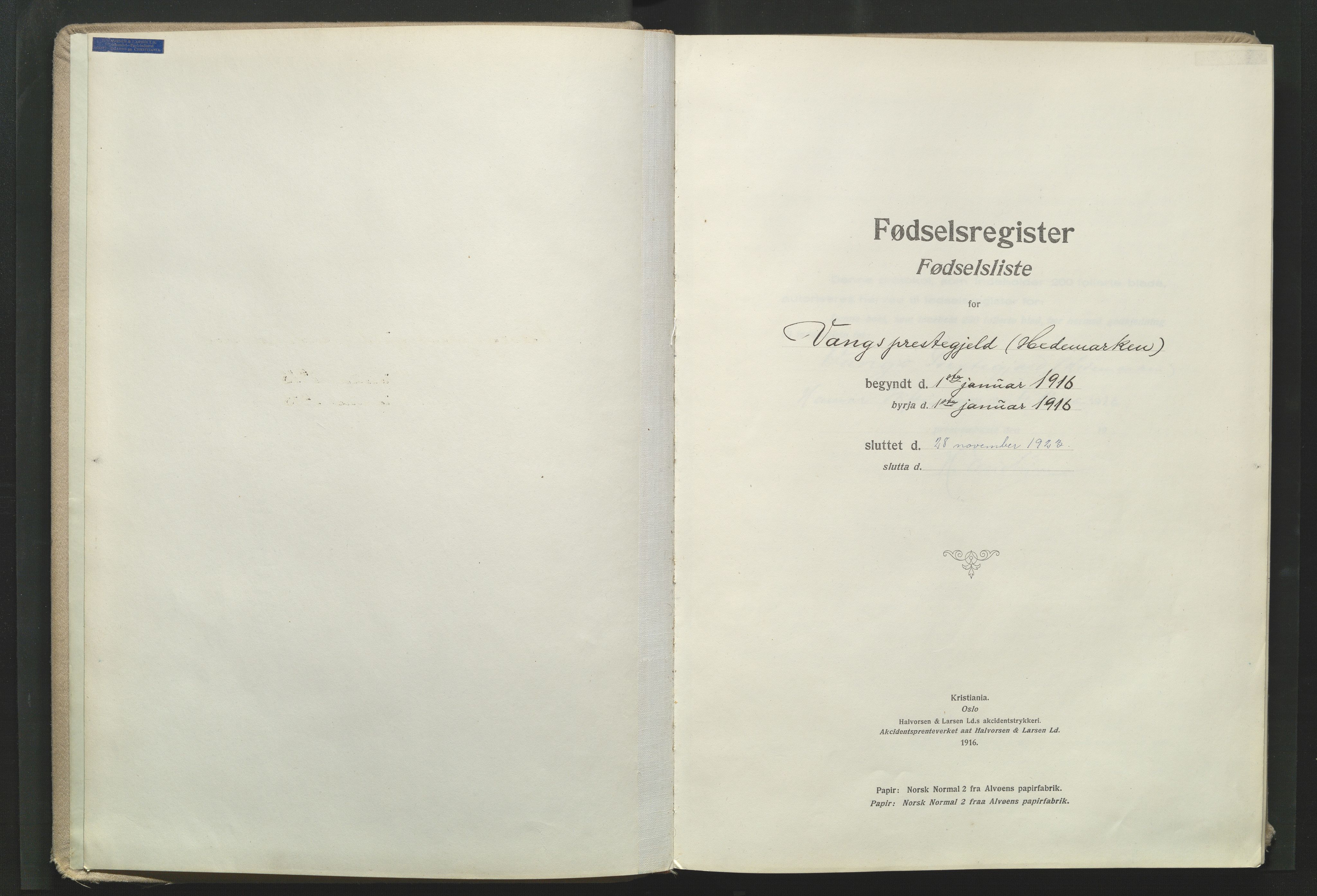 Vang prestekontor, Hedmark, AV/SAH-PREST-008/I/Id/L0001: Birth register no. 1, 1915-1923