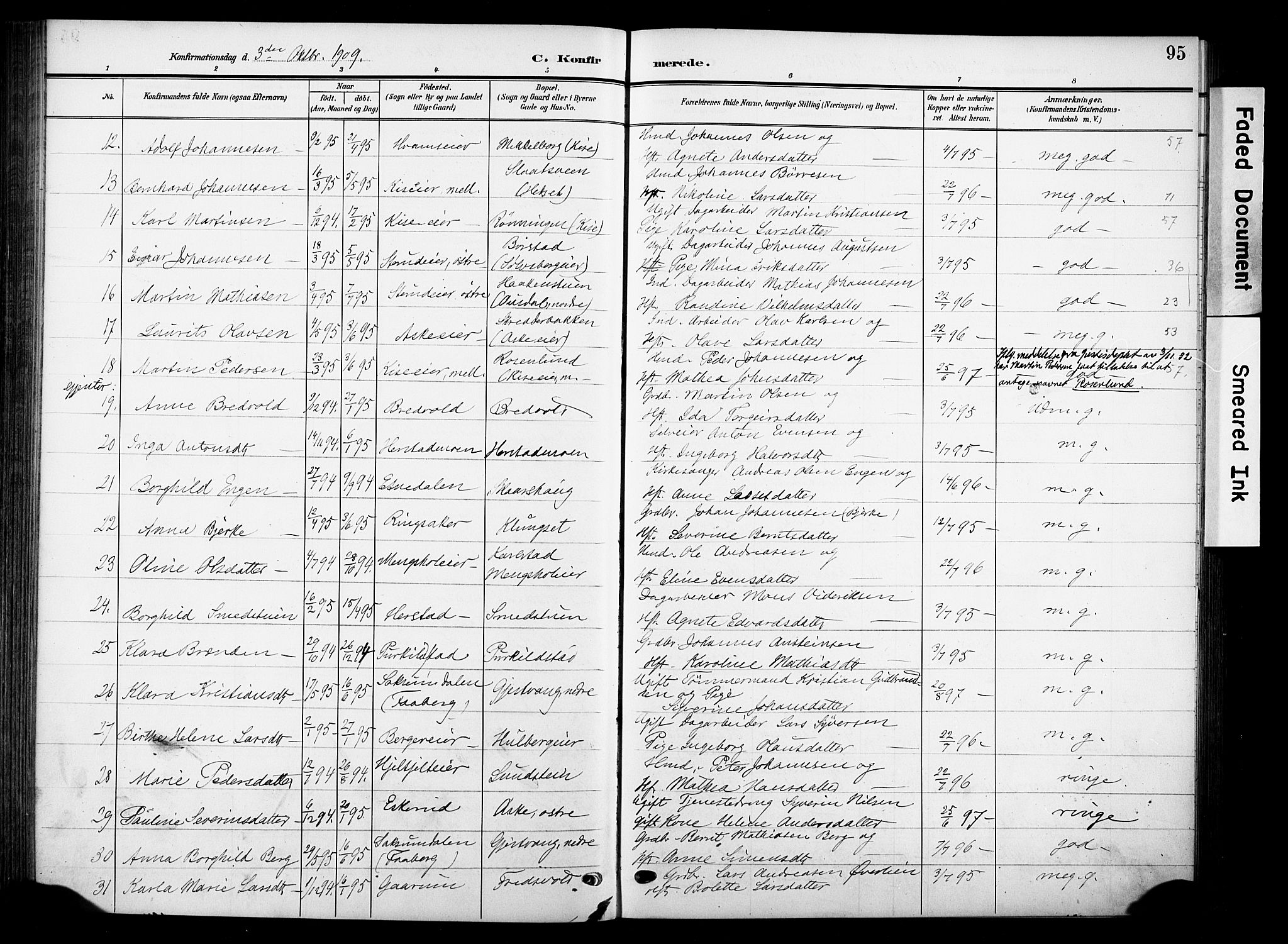 Nes prestekontor, Hedmark, SAH/PREST-020/K/Ka/L0013: Parish register (official) no. 13, 1906-1924, p. 95