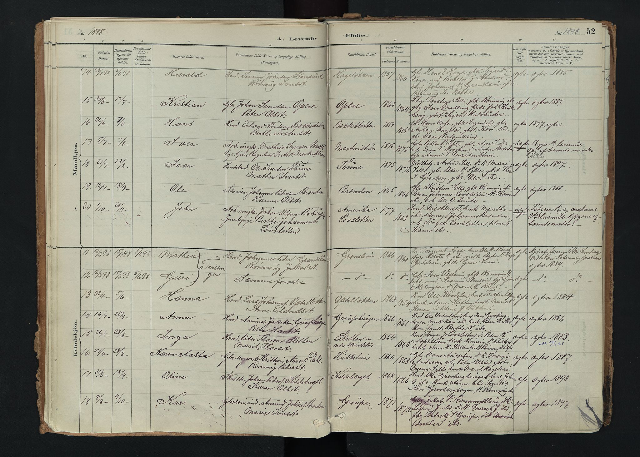 Nord-Fron prestekontor, AV/SAH-PREST-080/H/Ha/Haa/L0005: Parish register (official) no. 5, 1884-1914, p. 52