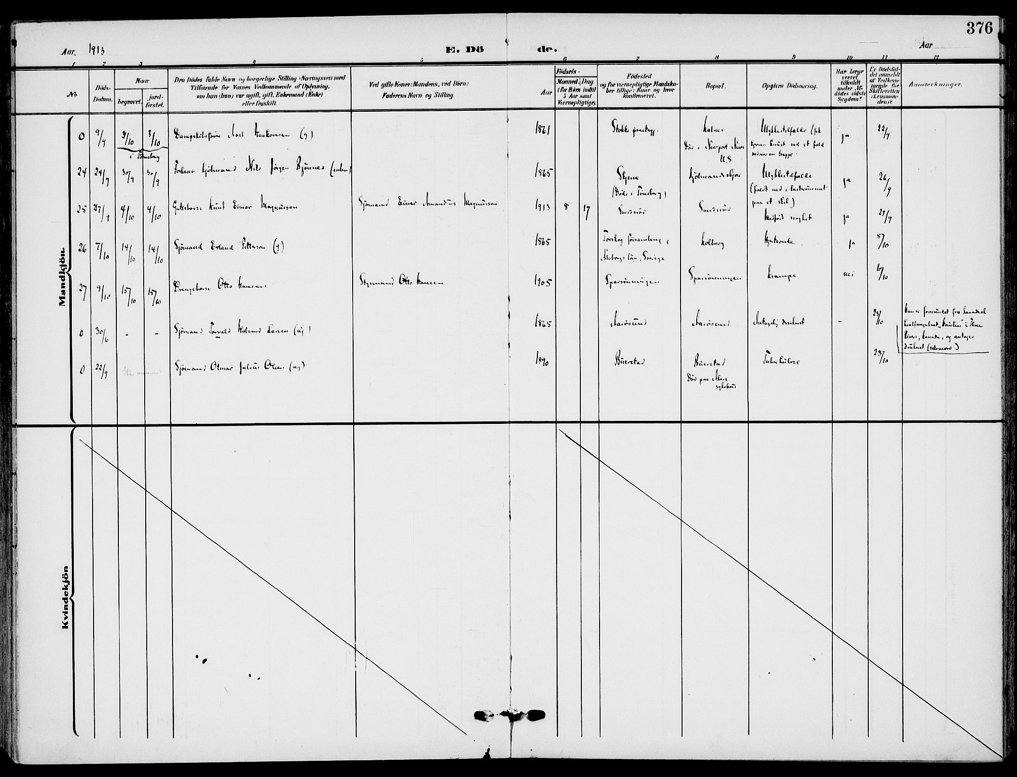 Nøtterøy kirkebøker, AV/SAKO-A-354/F/Fa/L0010: Parish register (official) no. I 10, 1908-1919, p. 376