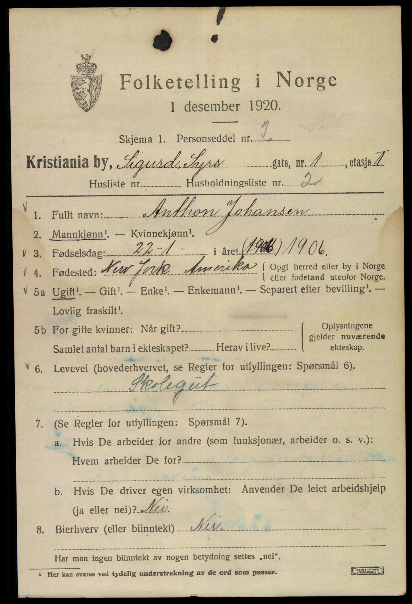 SAO, 1920 census for Kristiania, 1920, p. 510023