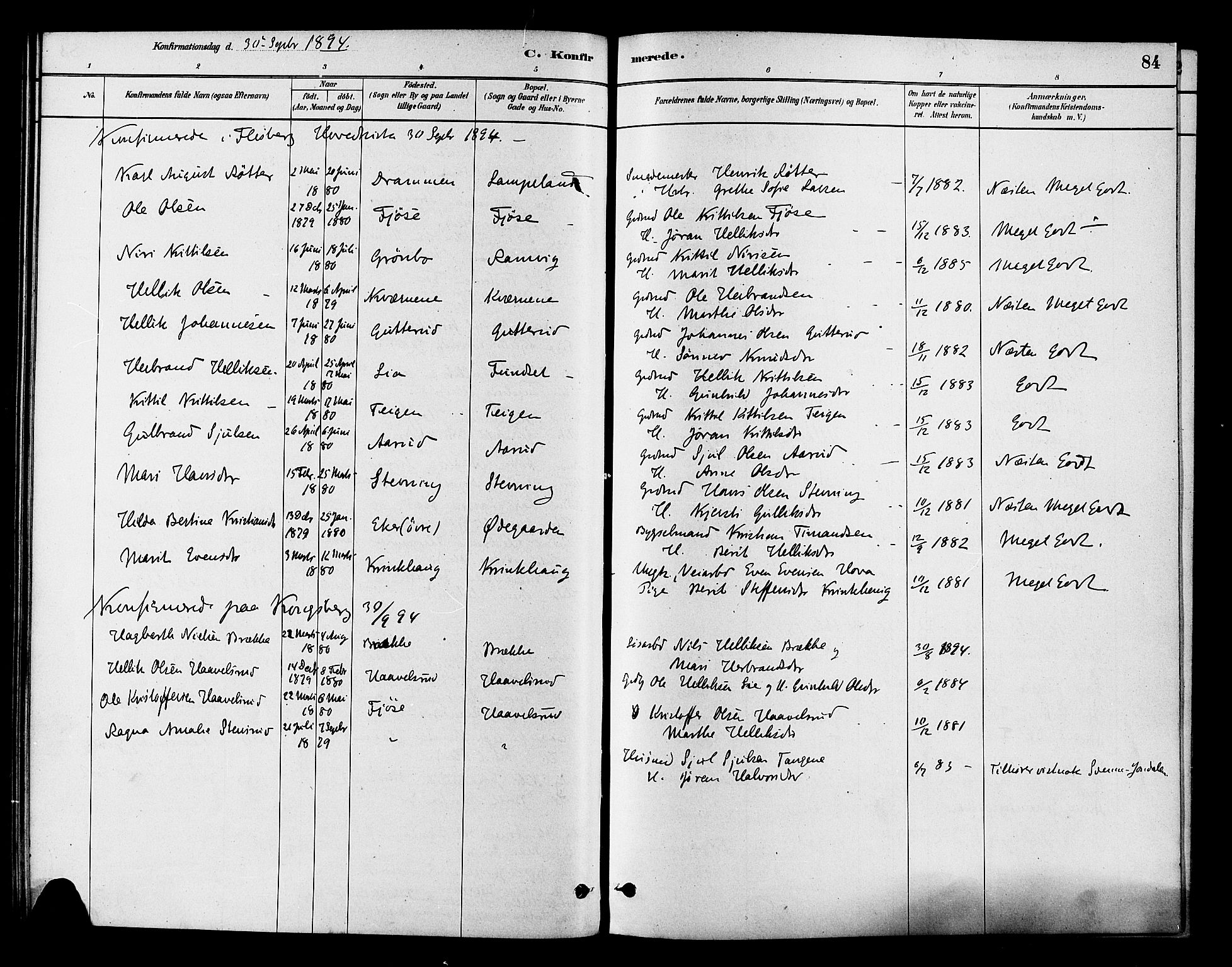 Flesberg kirkebøker, AV/SAKO-A-18/F/Fb/L0001: Parish register (official) no. II 1, 1879-1907, p. 84