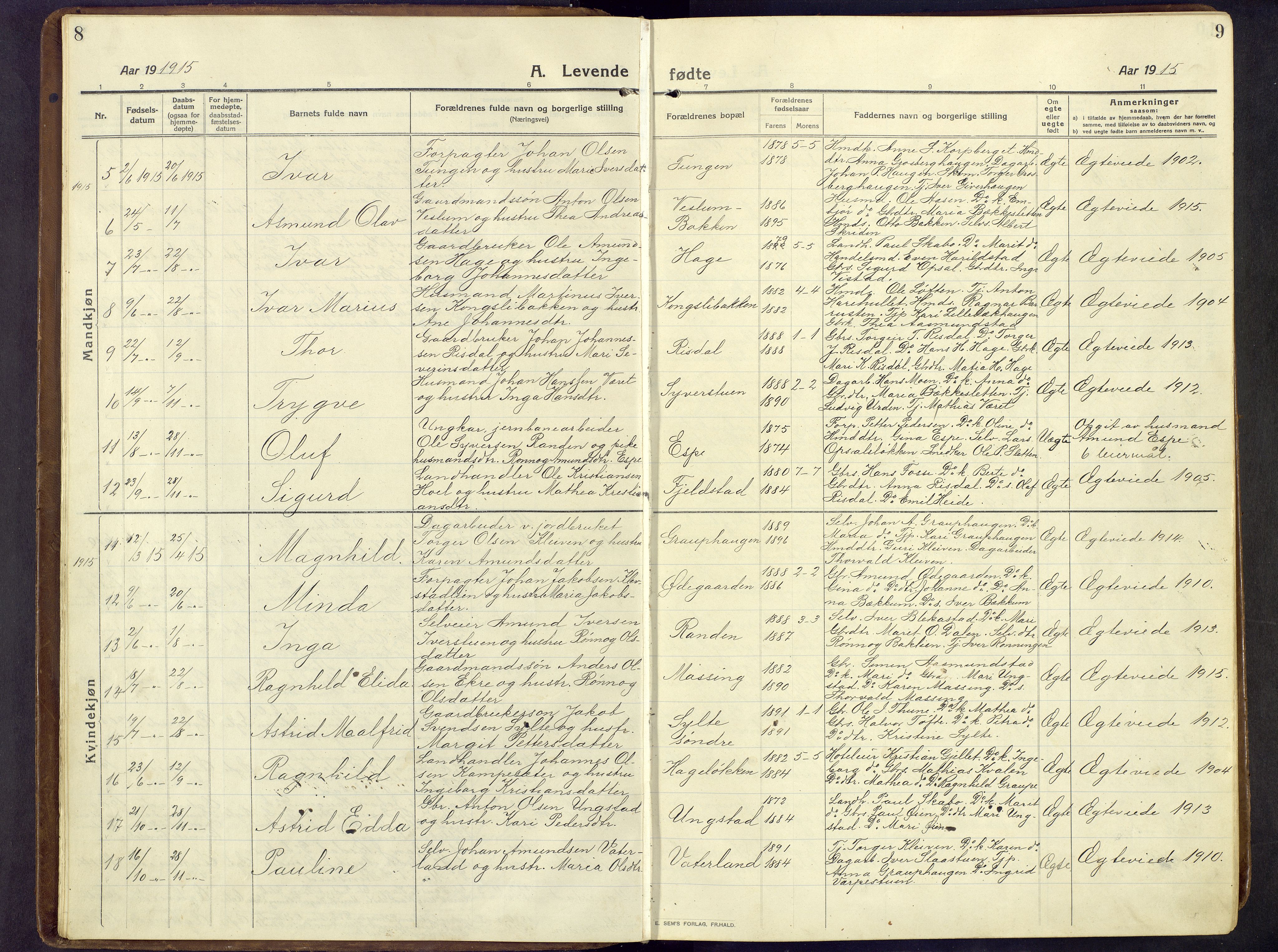 Nord-Fron prestekontor, AV/SAH-PREST-080/H/Ha/Hab/L0009: Parish register (copy) no. 9, 1915-1958, p. 8-9