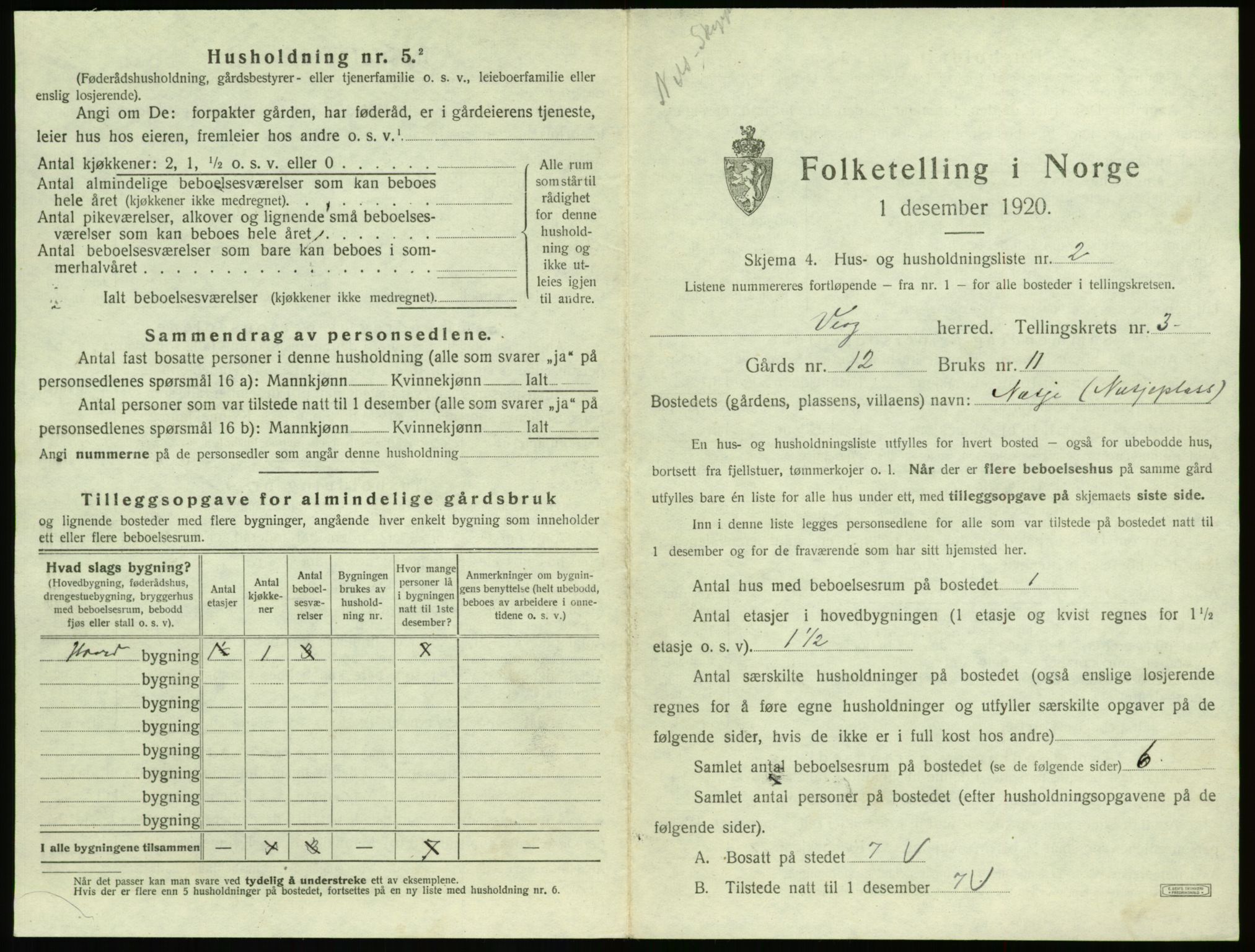 SAT, 1920 census for Veøy, 1920, p. 175