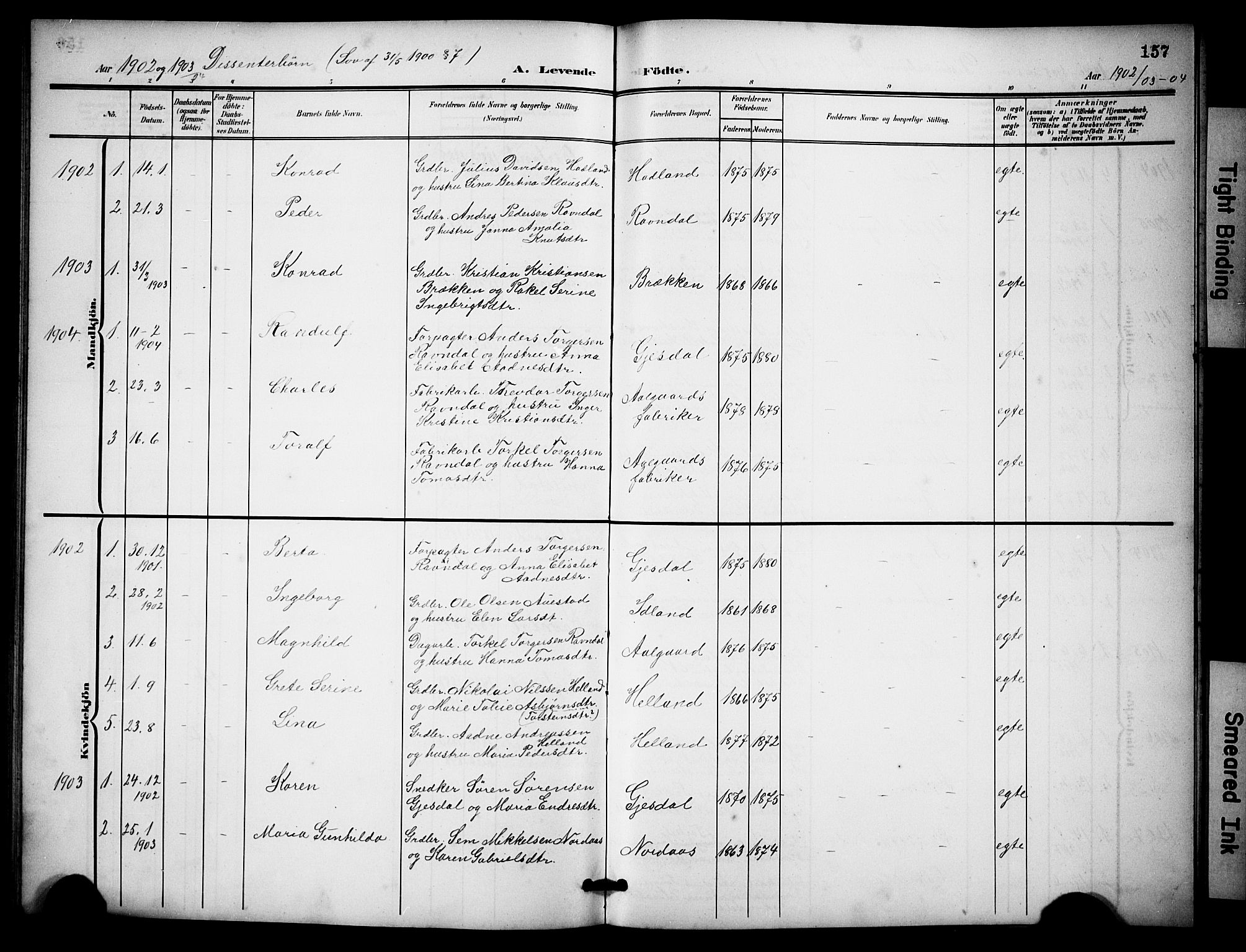 Lye sokneprestkontor, SAST/A-101794/001/30BB/L0009: Parish register (copy) no. B 9, 1902-1923, p. 157