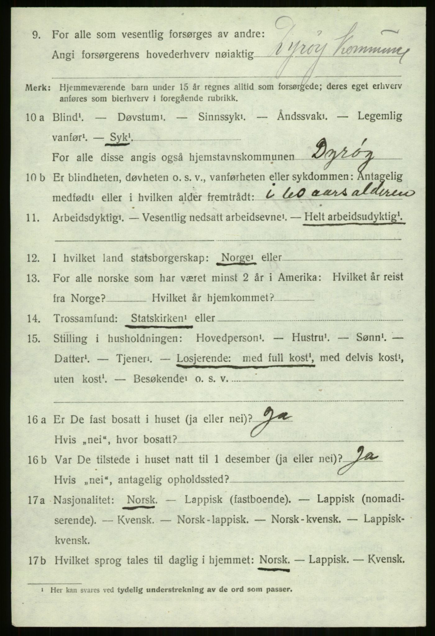 SATØ, 1920 census for Dyrøy, 1920, p. 1272