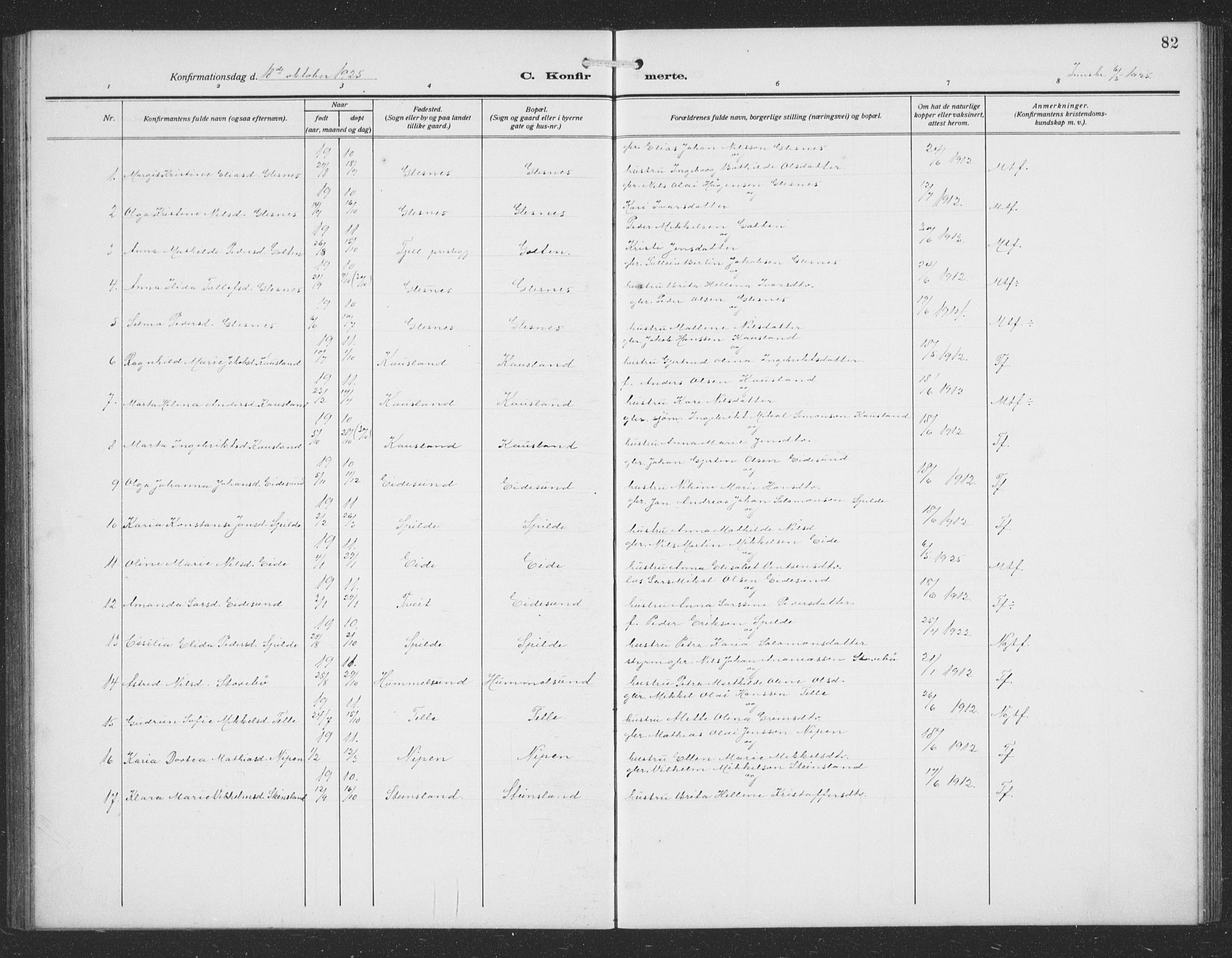 Sund sokneprestembete, AV/SAB-A-99930: Parish register (copy) no. C 1, 1913-1928, p. 82