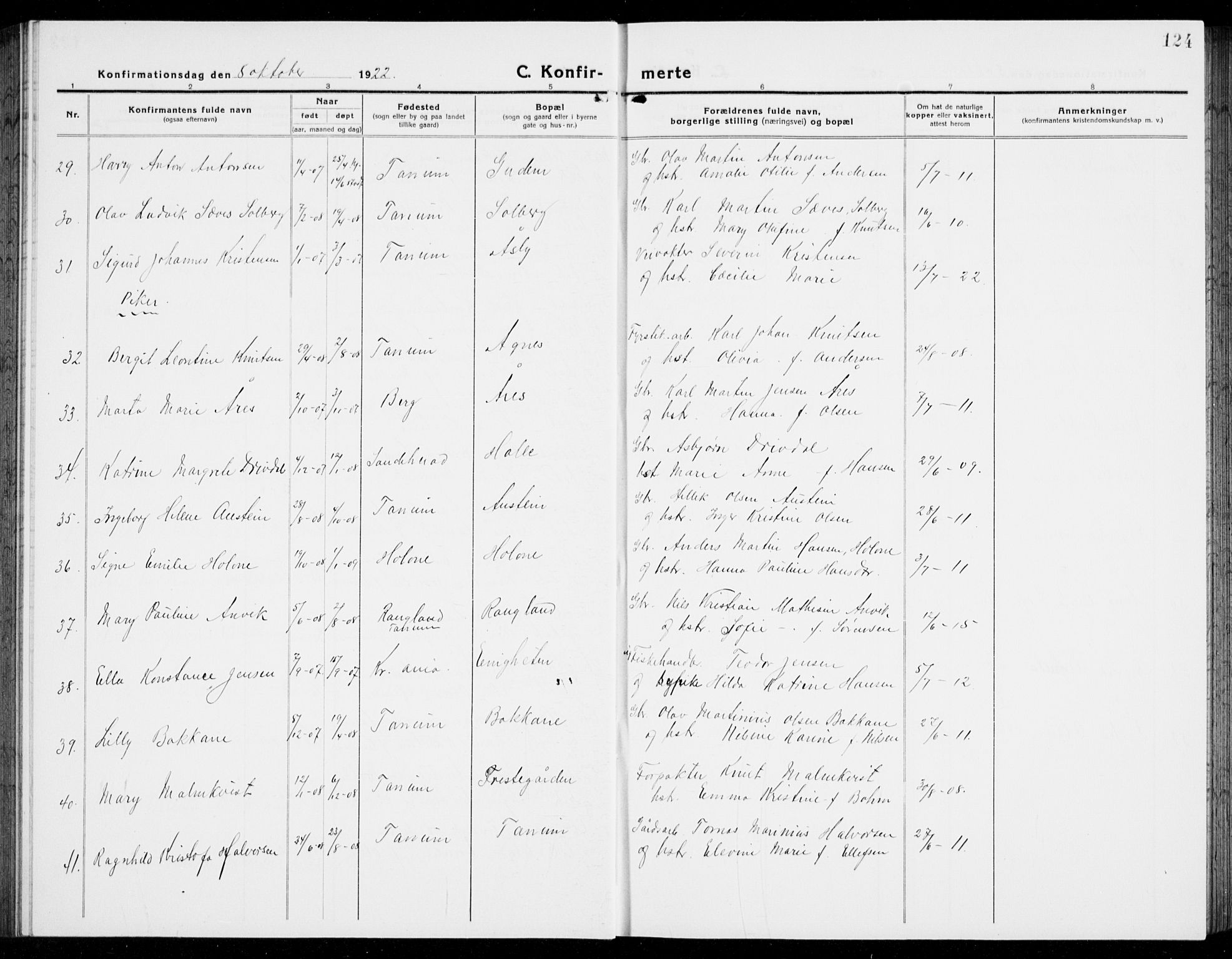 Brunlanes kirkebøker, AV/SAKO-A-342/G/Ga/L0005: Parish register (copy) no. I 5, 1918-1941, p. 124