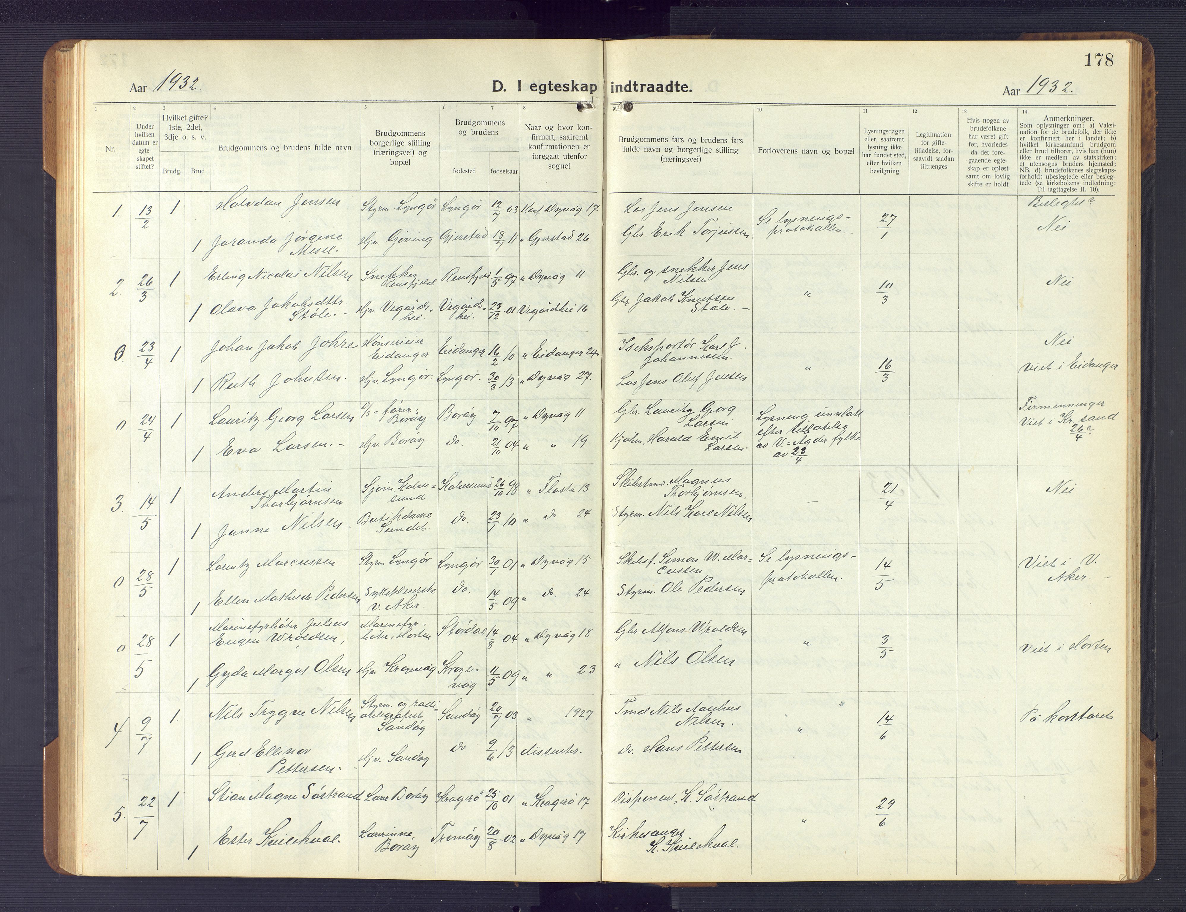 Dypvåg sokneprestkontor, SAK/1111-0007/F/Fb/Fba/L0015: Parish register (copy) no. B 15, 1922-1949, p. 178