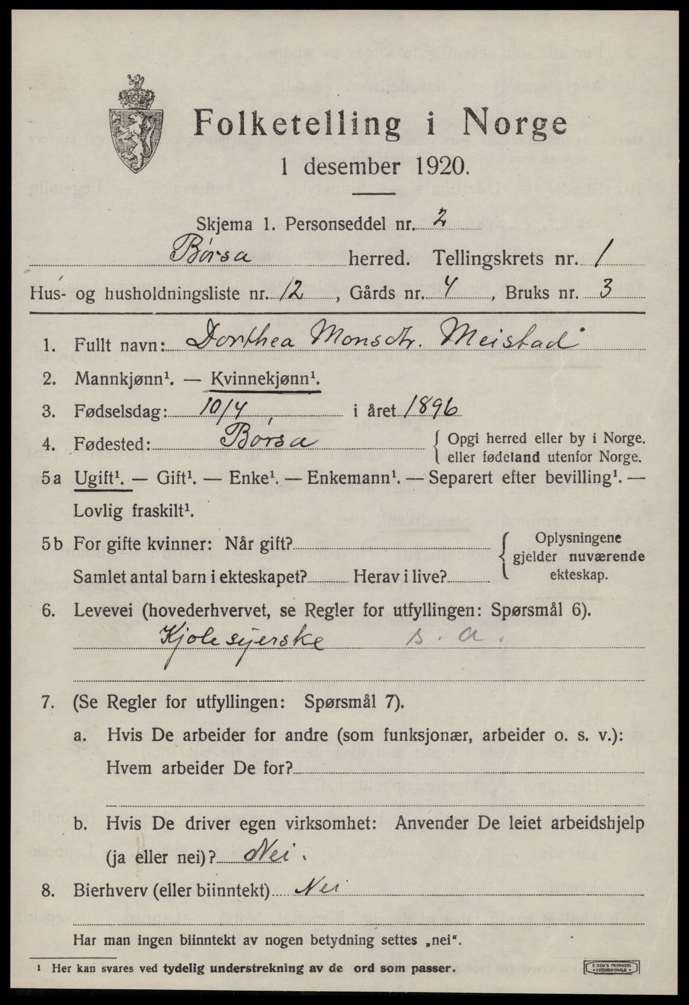 SAT, 1920 census for Børsa, 1920, p. 709