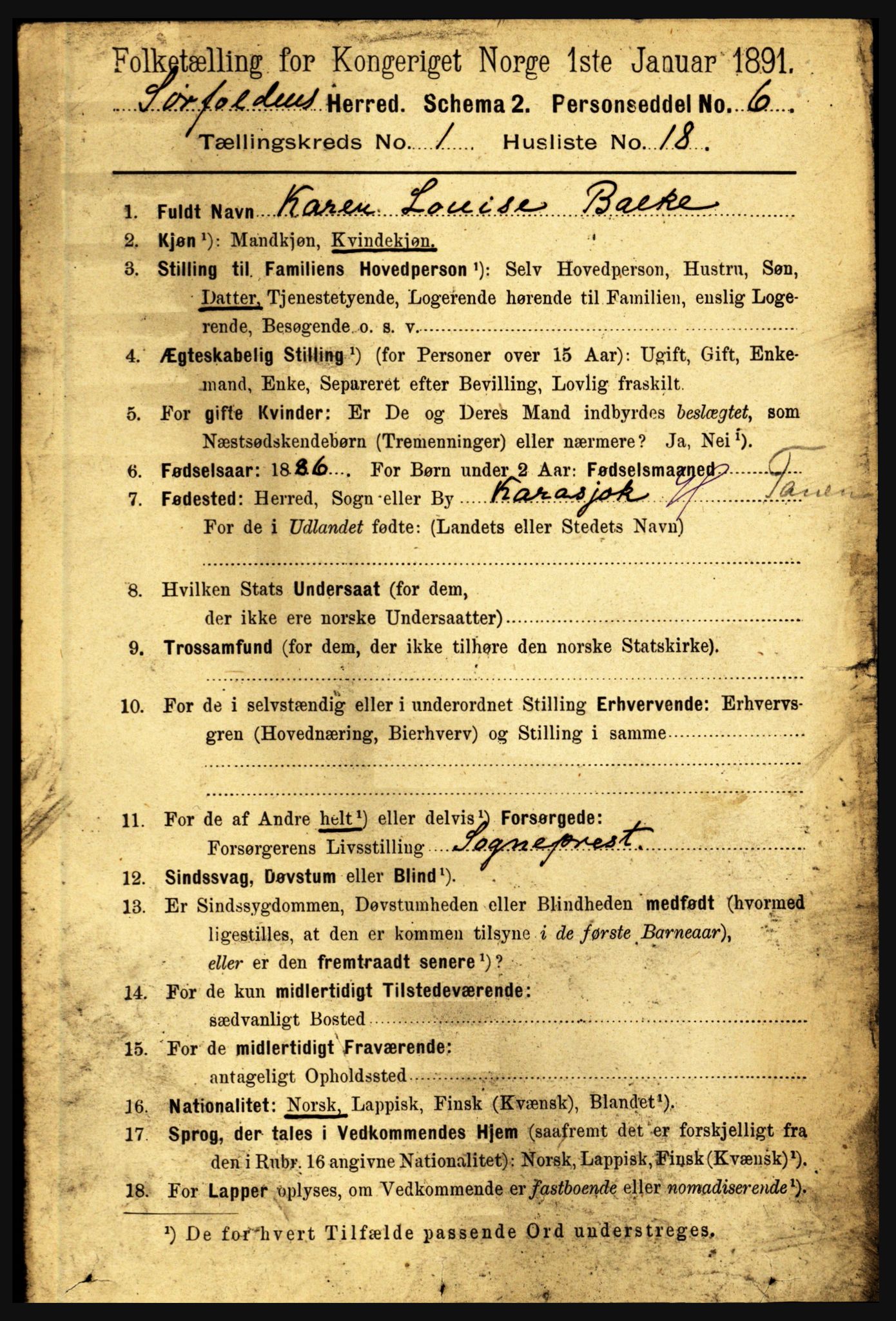 RA, 1891 census for 1845 Sørfold, 1891, p. 162