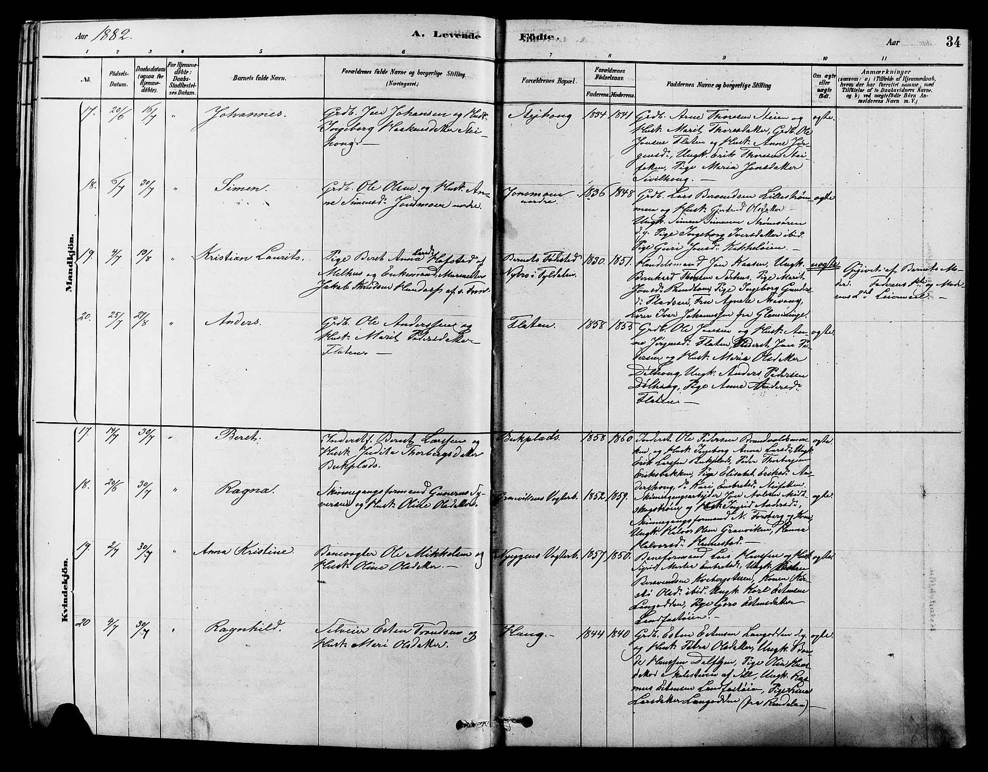Alvdal prestekontor, SAH/PREST-060/H/Ha/Hab/L0003: Parish register (copy) no. 3, 1878-1907, p. 34