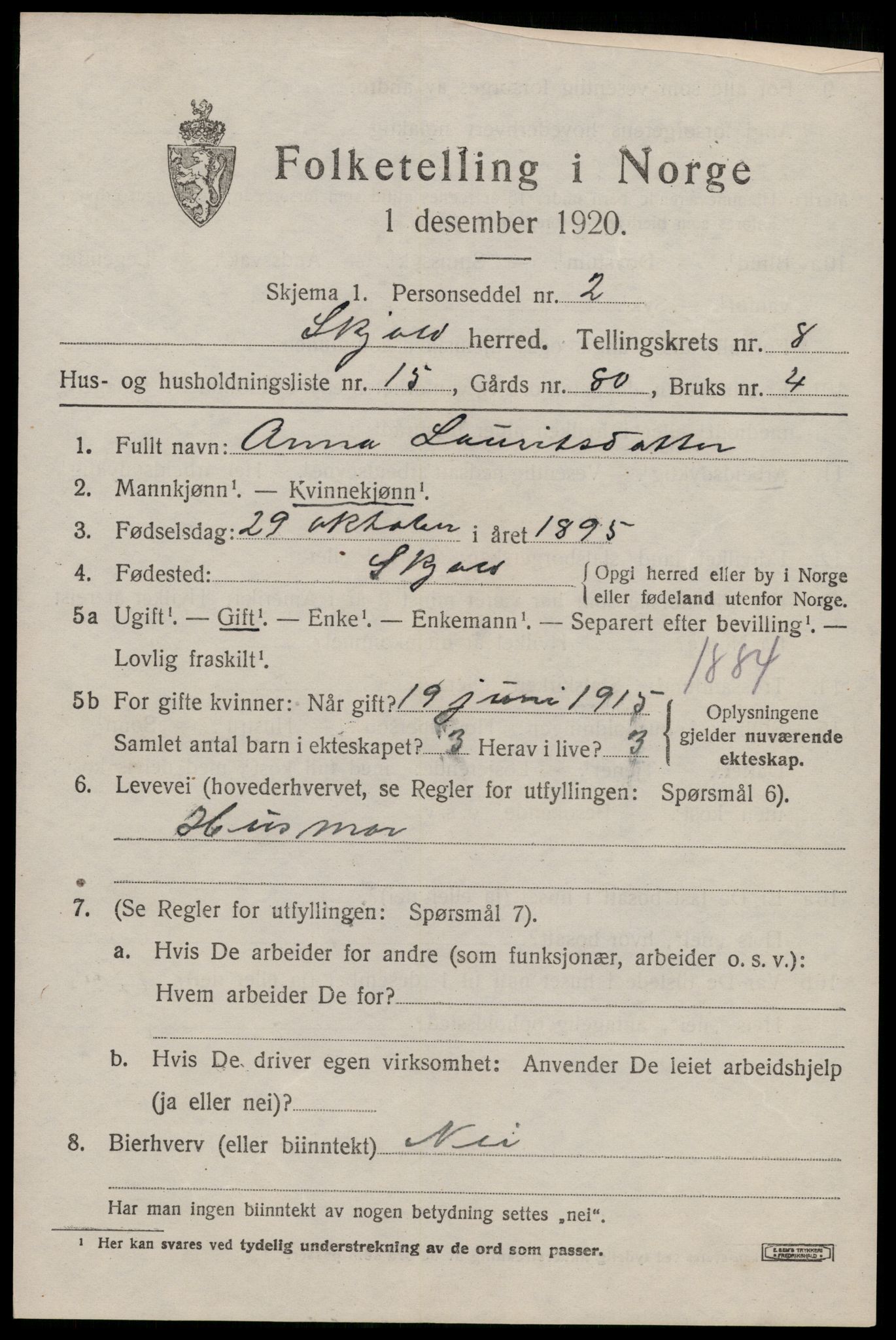 SAST, 1920 census for Skjold, 1920, p. 4328
