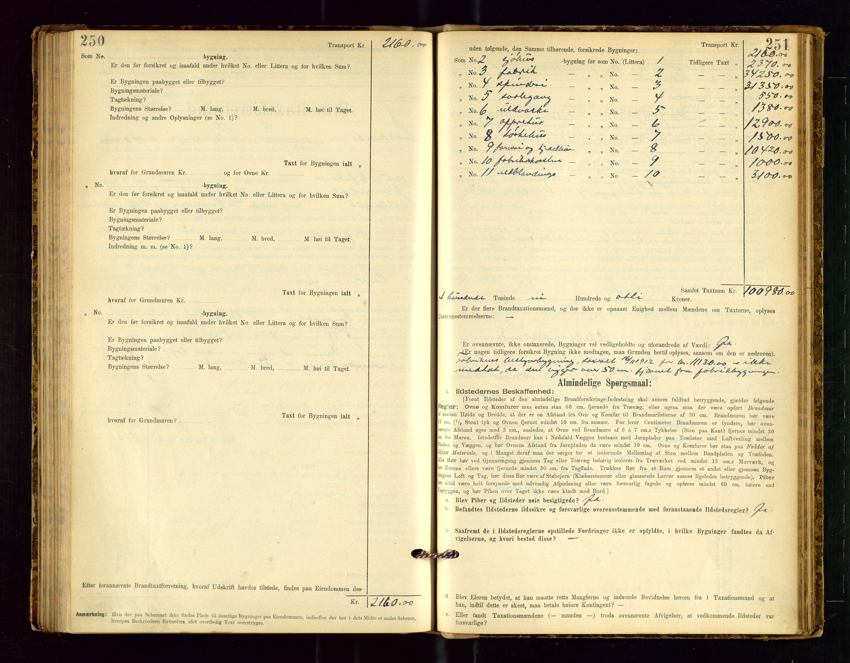 Avaldsnes lensmannskontor, SAST/A-100286/Gob/L0001: "Brandtaxationsprotokol for Avaldsnes Lensmandsdistrikt Ryfylke Fogderi", 1894-1925, p. 250-251