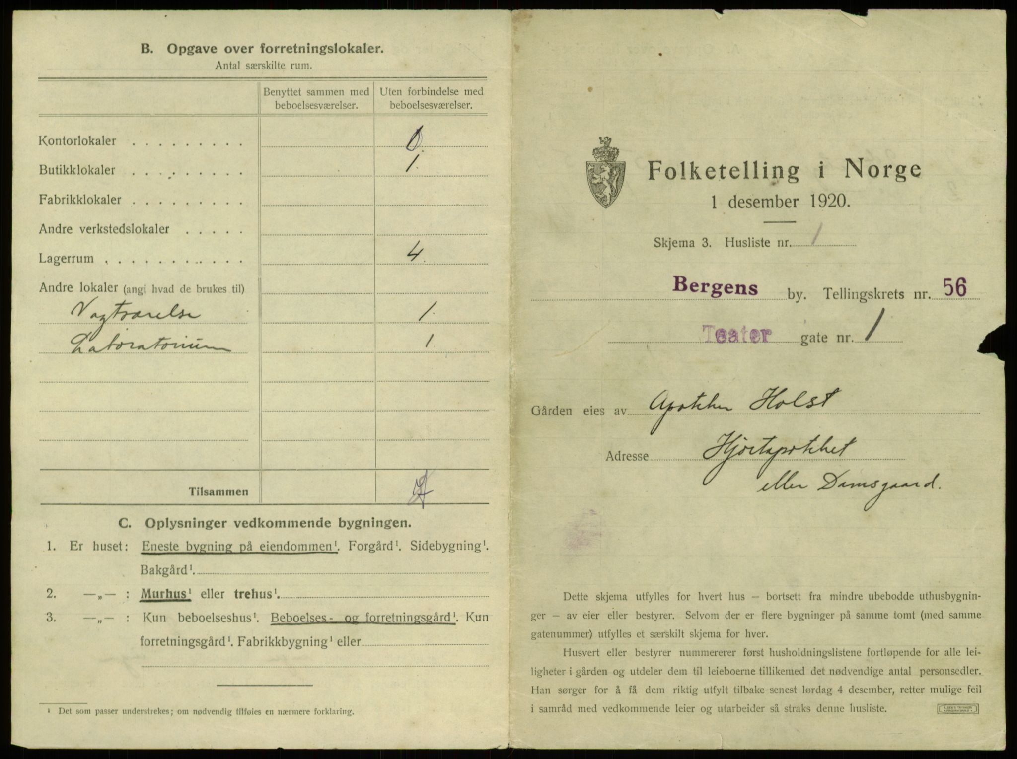 SAB, 1920 census for Bergen, 1920, p. 5178